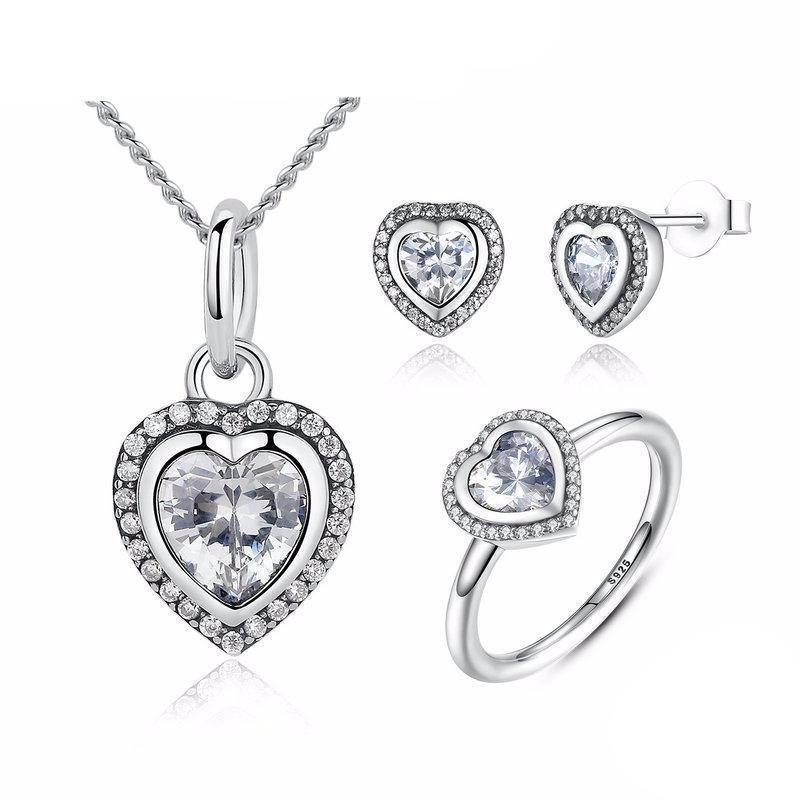 925 Sterling Silver Sparkling Love Heart Jewelry Set - Elegant Necklace & Earrings for Women | Perfect Gift for Valentine's Day, Anniversary & Romantic Occasions