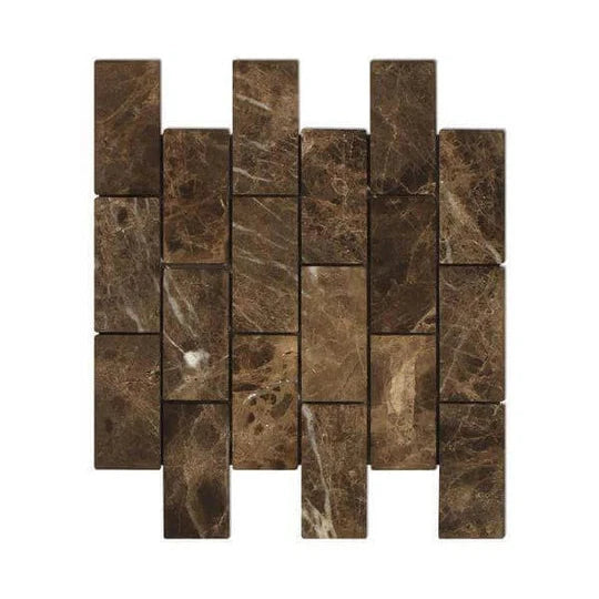 Emperador Dark Marble 2x4 Mosaic Tile - Natural Stone Wall & Floor Tile for Bathroom, Kitchen Backsplash, Shower, and Fireplace