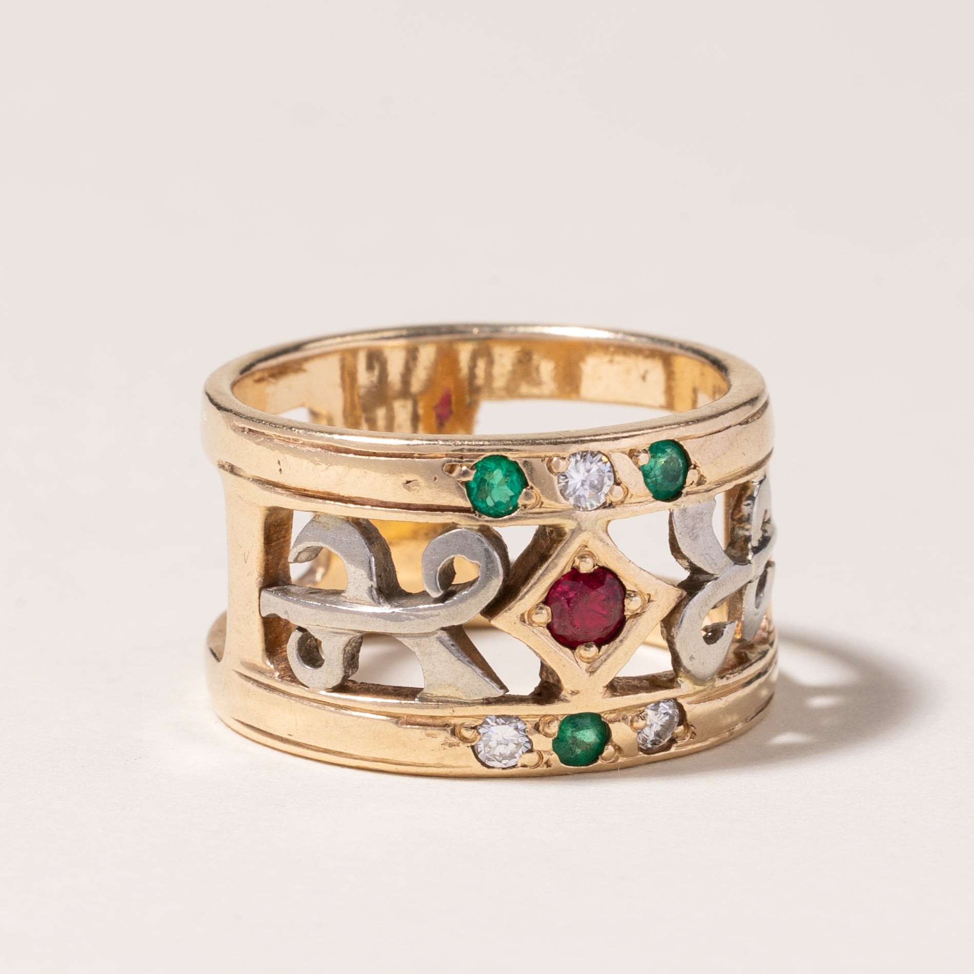 10K Yellow Gold Multi Gemstone Ring with 0.15ct, 0.11ctw & 0.12ctw Diamonds - Size 7 | Elegant Stackable Band for Women, Perfect for Wedding, Anniversary & Everyday Jewelry