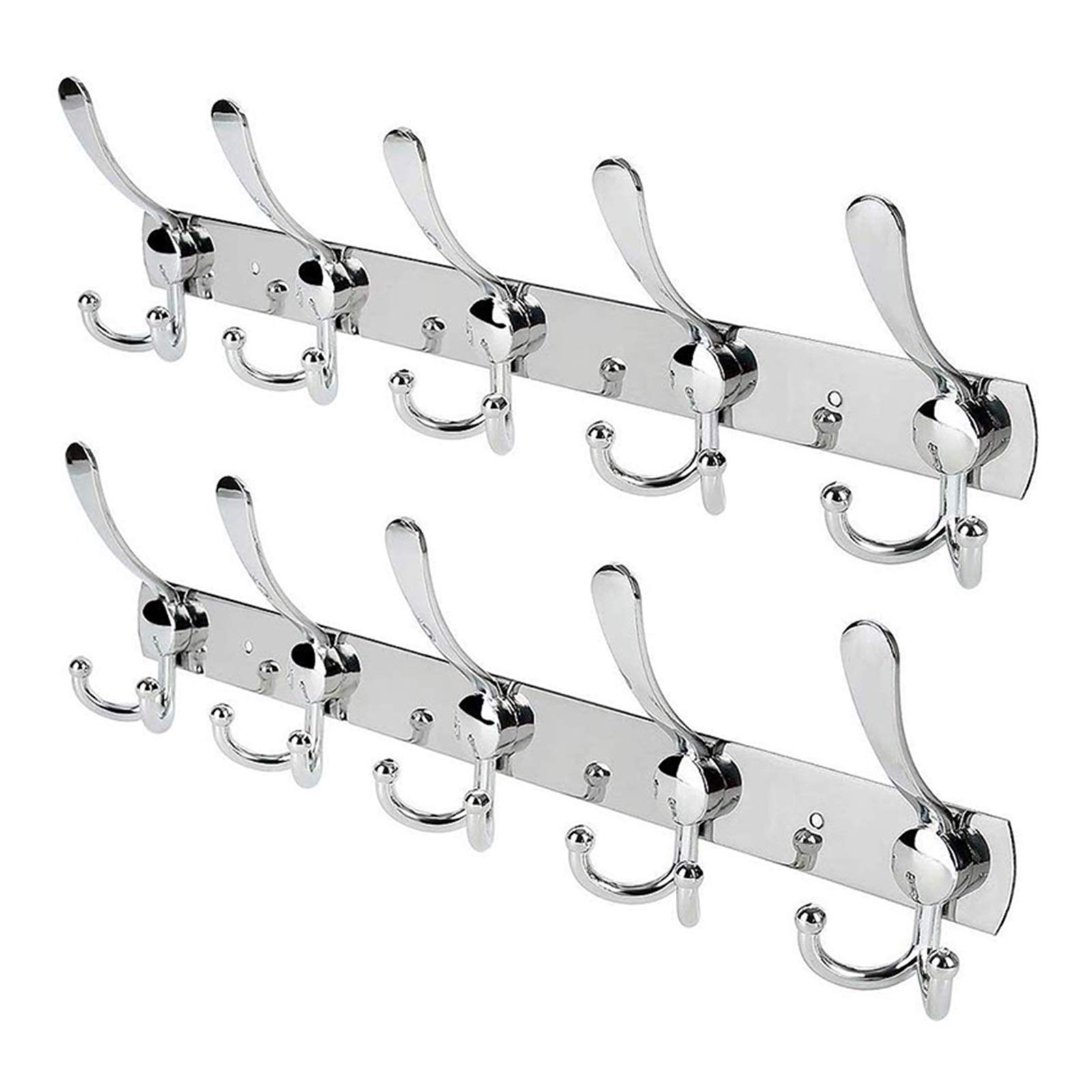 Stainless Steel Wall Mount Coat Hook Rack - 15 Hooks for Kitchen, Living Room, Entryway - Durable Metal Hangers for Robes, Hats, Coats & Clothes (Set of 2) - Perfect for Organizing Entryways, Mudrooms & Closet Storage
