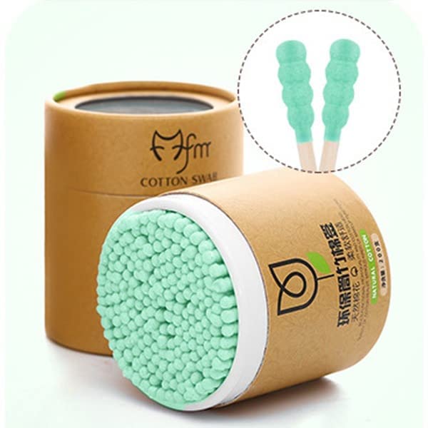 Natural Cotton Swabs with Wooden Stick - 200 Pcs Double Head Ear Cleaning Buds for Gentle Hygiene & Makeup Application | Safe for Babies, Cosmetics, and First Aid Kits