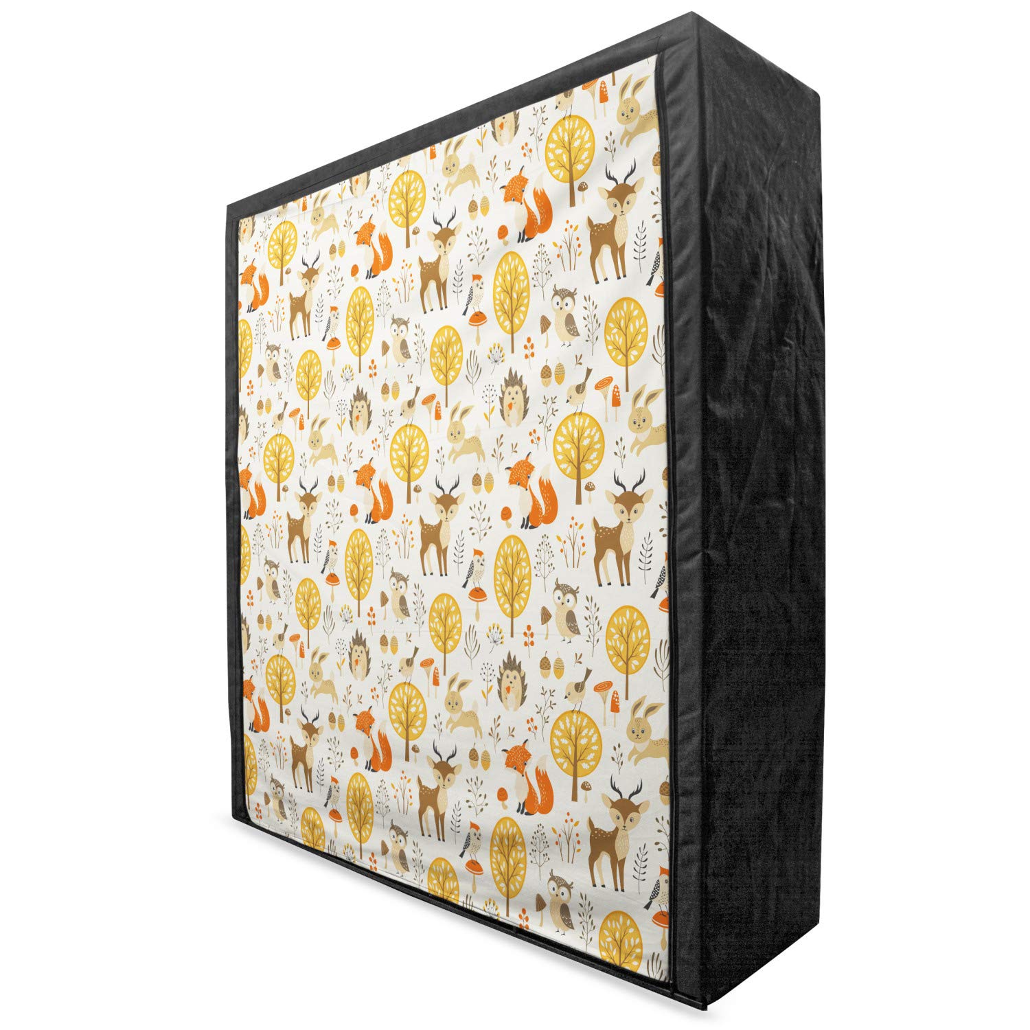 Ambesonne Cartoon Portable Fabric Wardrobe with Owls, Deers, Birds & Rabbits Nature Design - 59