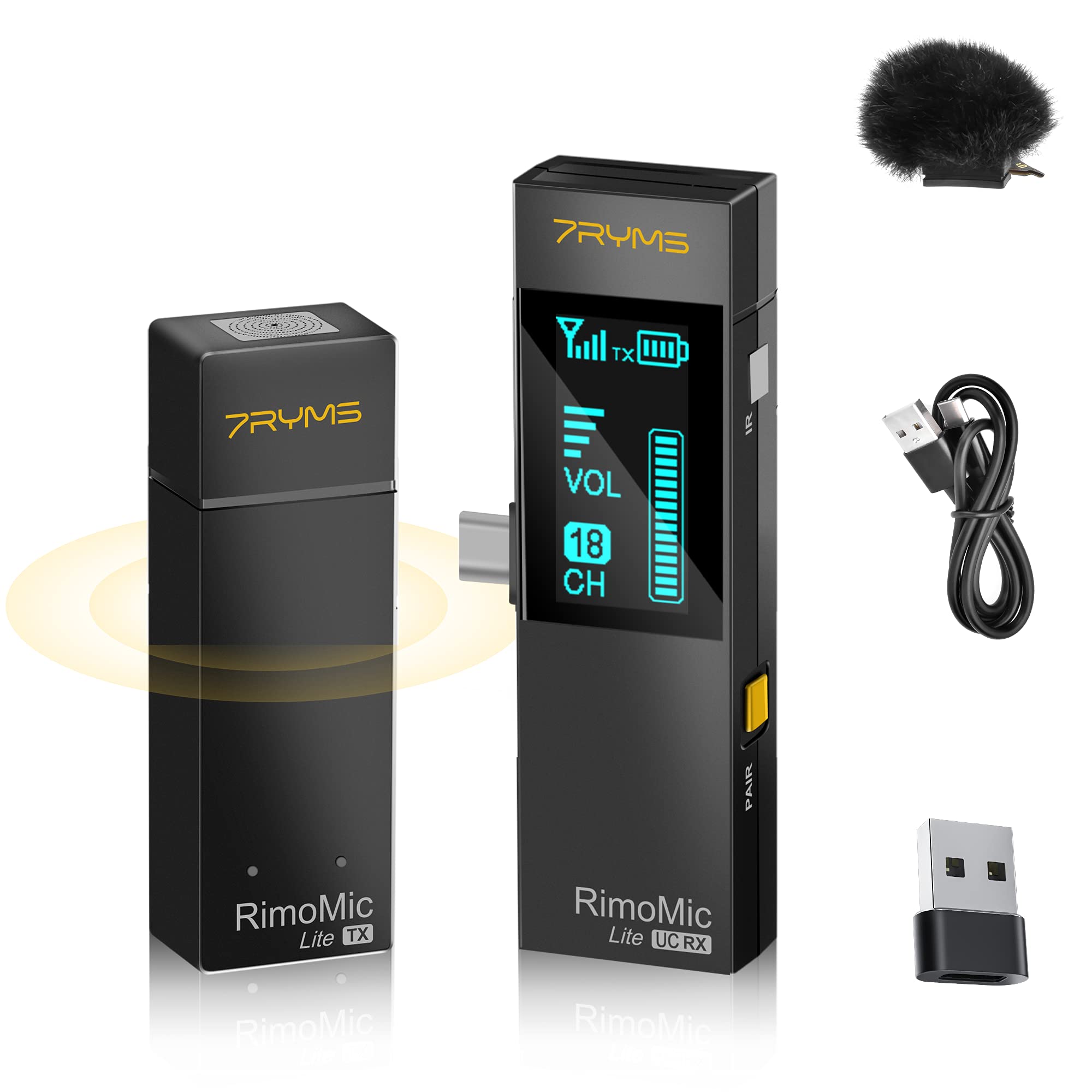 7RYMS RimoMic Lite UC Wireless Lavalier Microphone - Plug & Play USB-C/USB-A Lapel Mic for Smartphones, Laptops, Samsung, Google Pixel & More (No App/Bluetooth Needed) - Perfect for Video Conferencing, Live Streaming & Content Creation