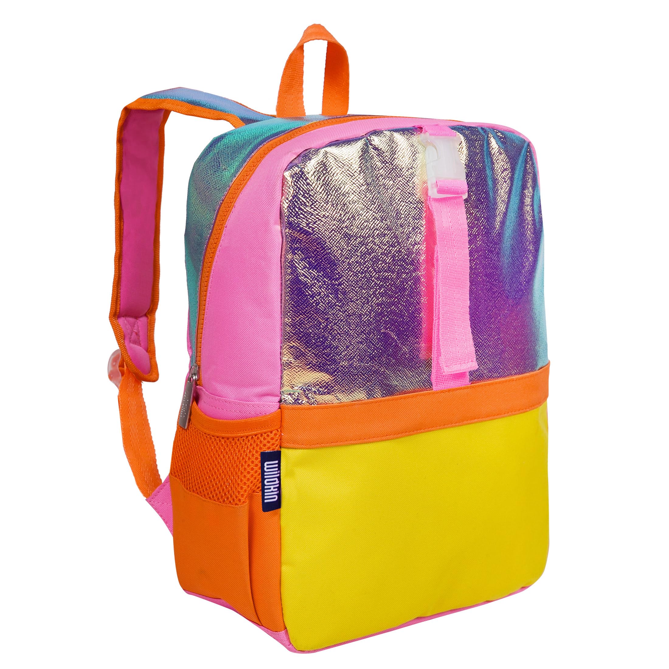 Wildkin Pack-it-All Kids Backpack - Durable School Backpack with Adjustable Straps & Spacious Compartments for Boys & Girls - Perfect for School, Travel & Outdoor Adventures - Orange Shimmer