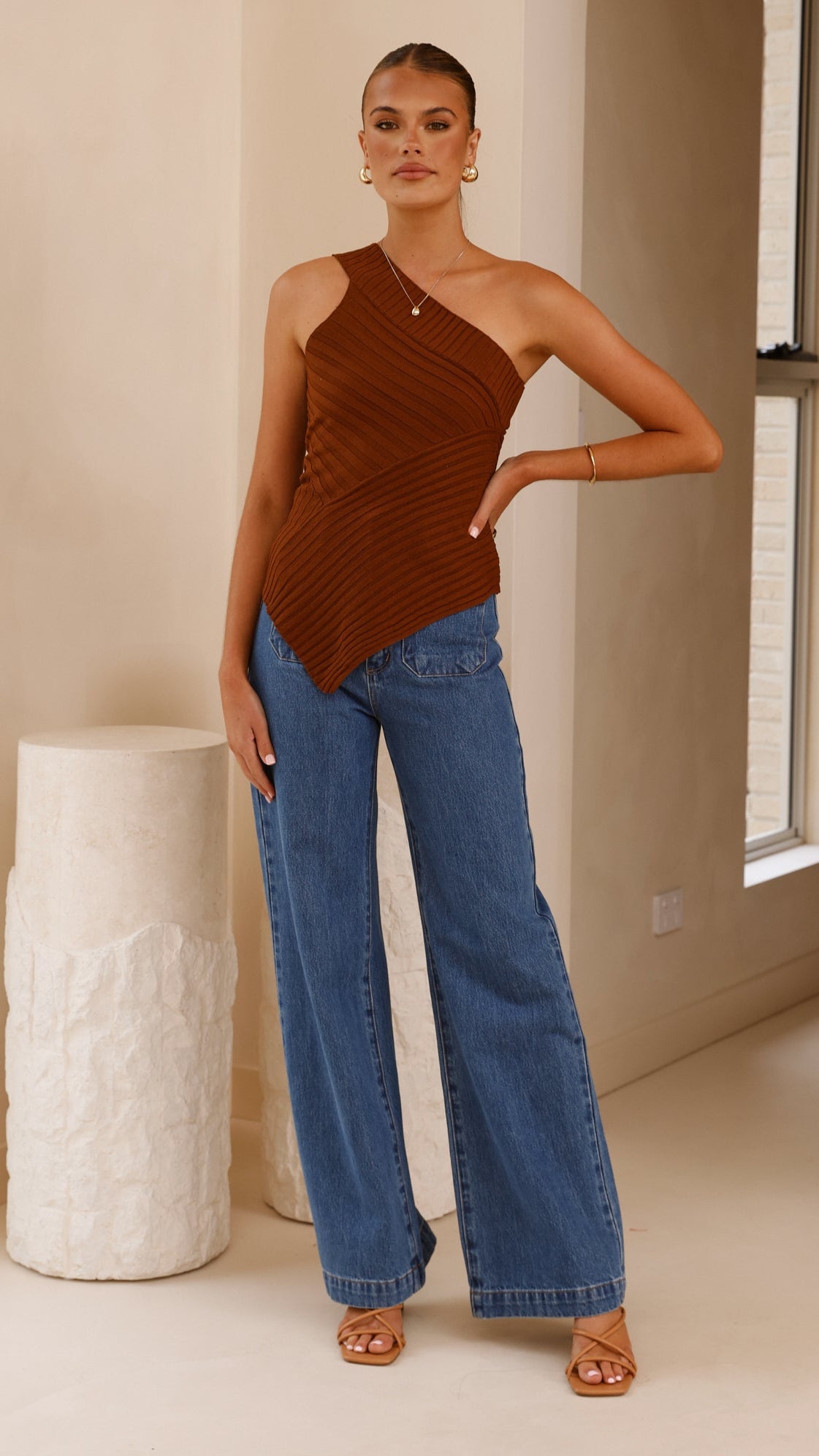 Alyssia One Shoulder Top for Women - Sexy Chocolate Brown Blouse for Party, Date Night & Evening Outfits