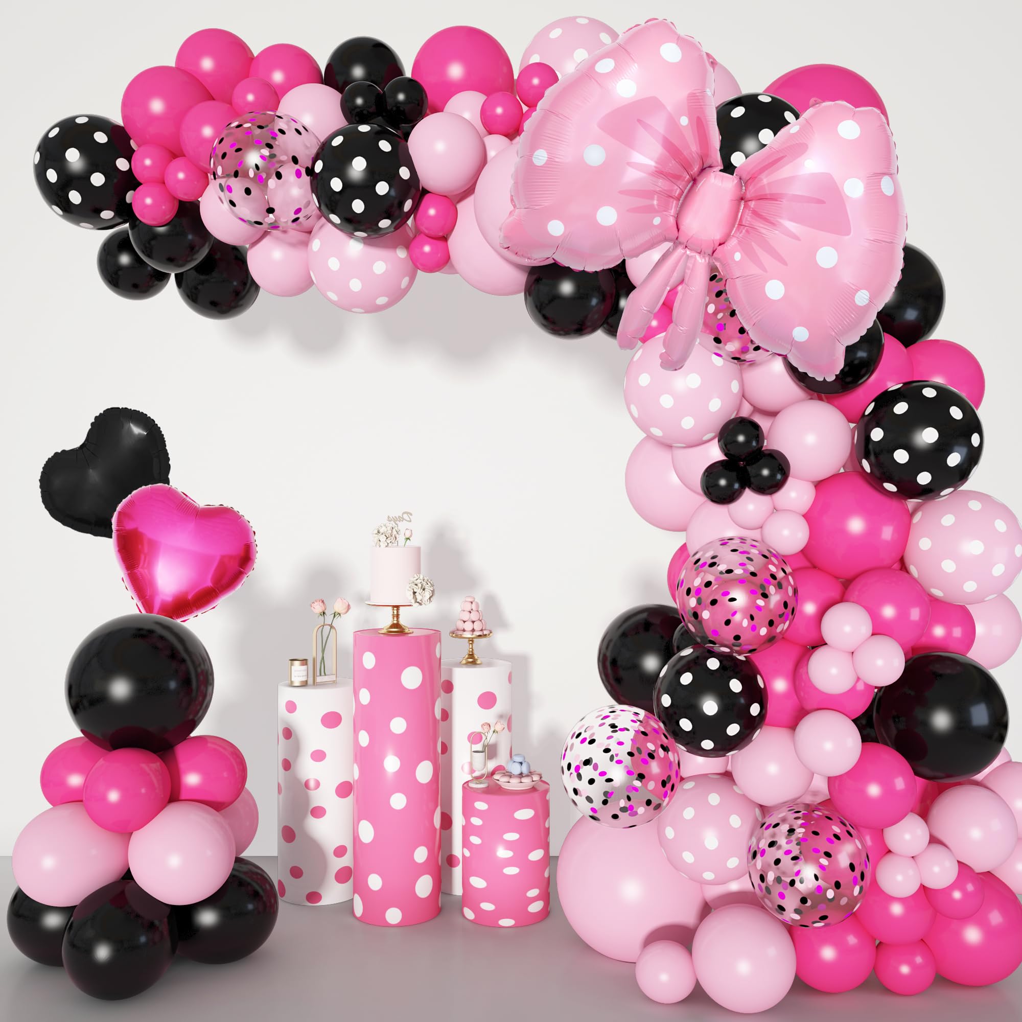 Ouddy Pink Mouse Balloon Garland Arch Kit - Cartoon Mouse Theme Birthday Party Decorations for Girls, Kids, Baby Showers | Pink, Black, Rose Red Bow Foil Balloons & Banners | Perfect for Mouse-Themed Parties, Baby Showers, Birthday Decor, and Kids' Events
