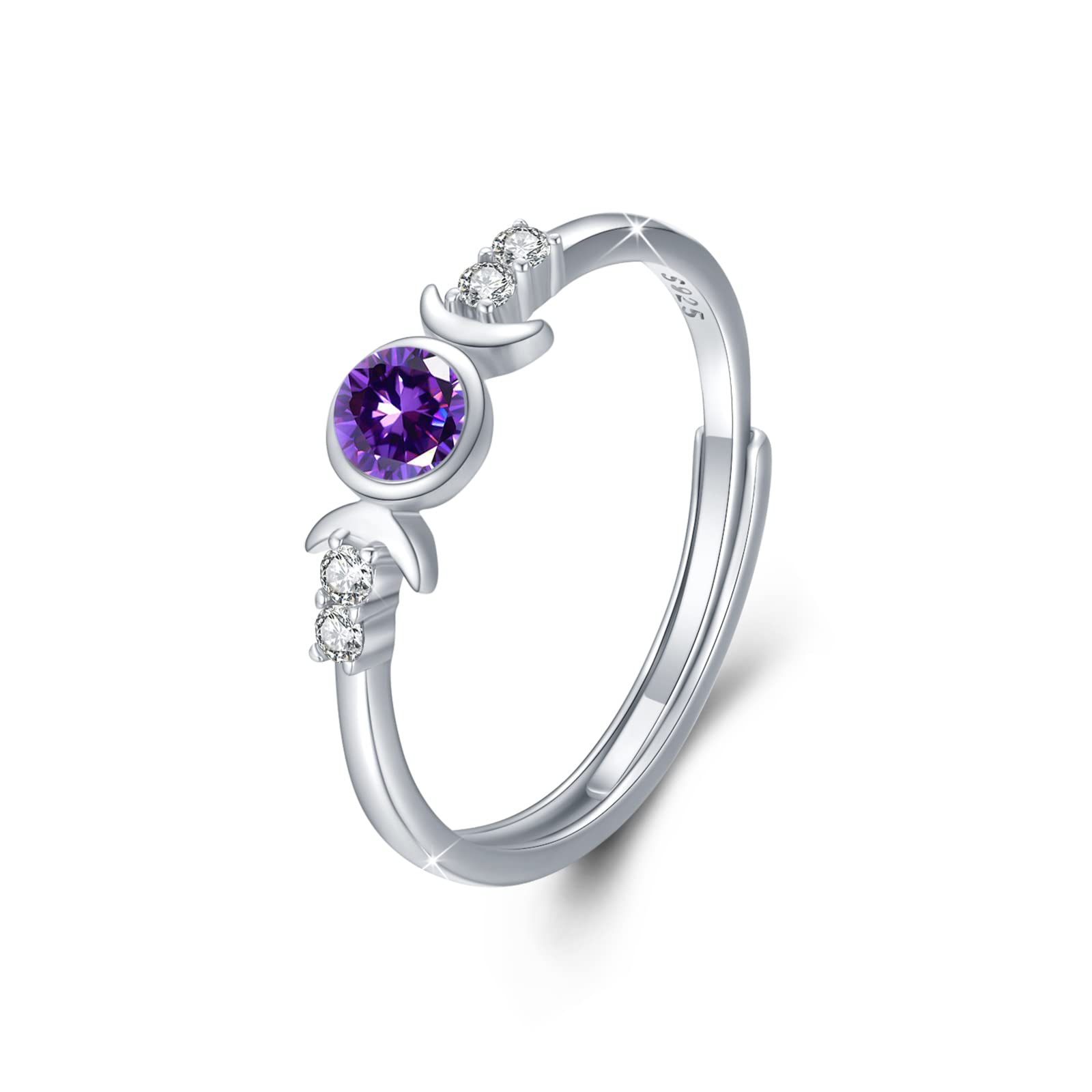 CUOKA MIRACLE Moon and Star Ring - S925 Sterling Silver Crescent Moon Open Ring with Synthetic Opal | Adjustable Size | Perfect Gift for Women, Girlfriend, Wife | Ideal for Date Night, Anniversary, Birthday, Christmas
