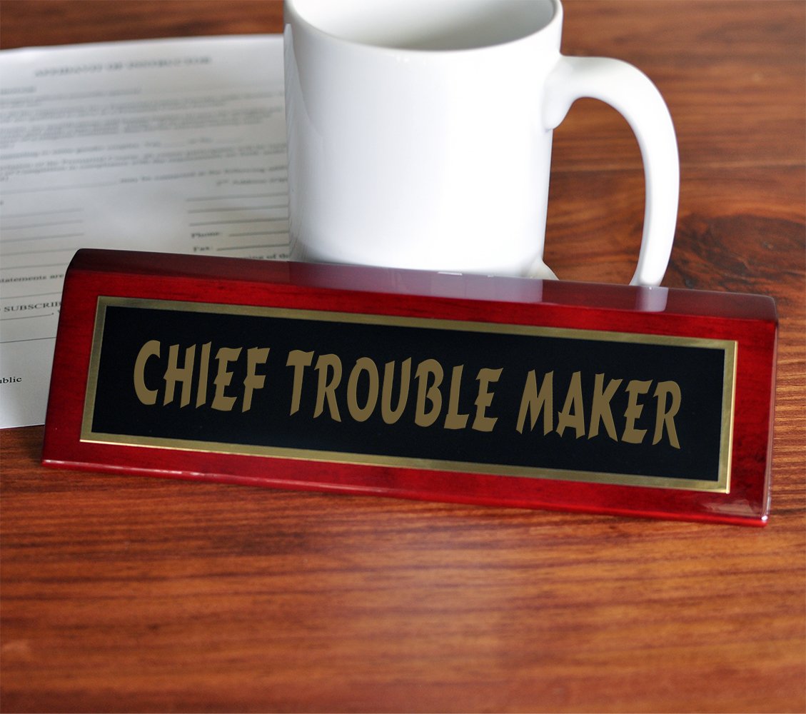 Chief Trouble Maker Desk Plate - 2 x 8 Inch Office Nameplate for Desk Decor | Perfect for Workstations, Home Offices & Corporate Gifts