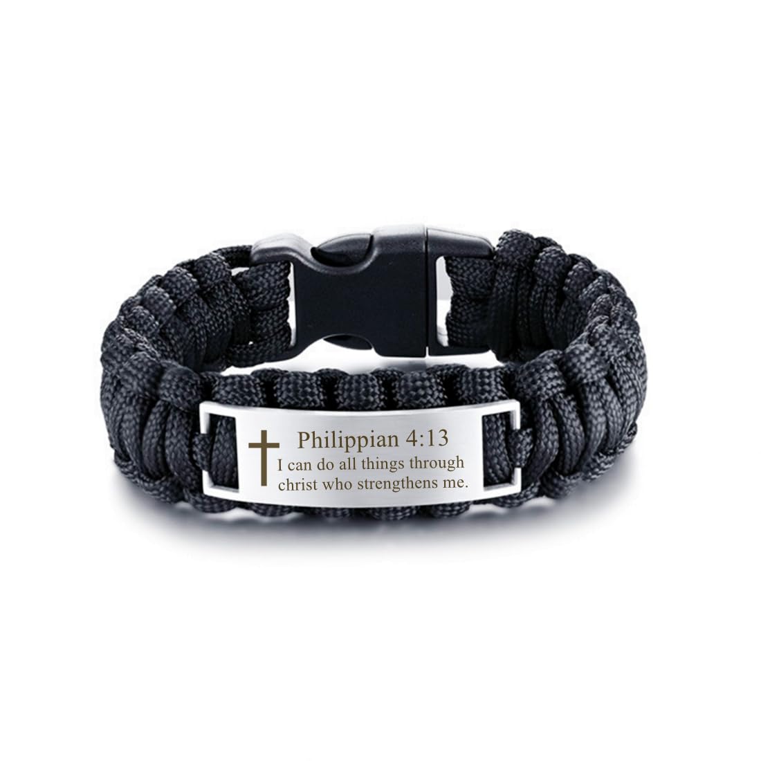 Men's Philippians 4:13 Paracord Bracelet - Stainless Steel Survival Cuff for Hiking & Camping
