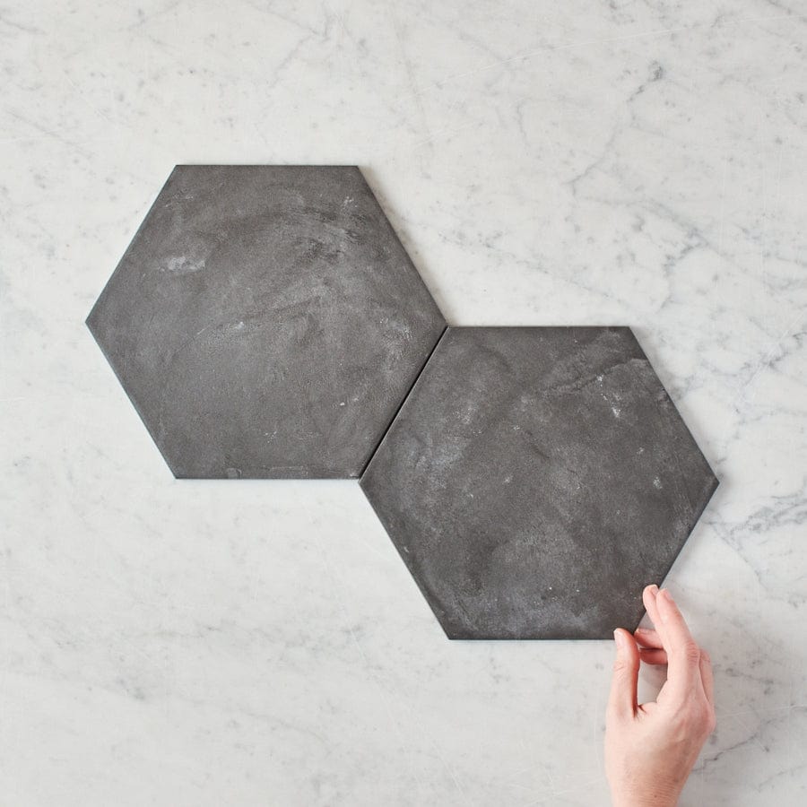 Premium Black Encaustic Look Hexagon Tile for Bathroom & Kitchen Flooring - Waterproof & Durable Ceramic Mosaic Tiles for Home Renovation