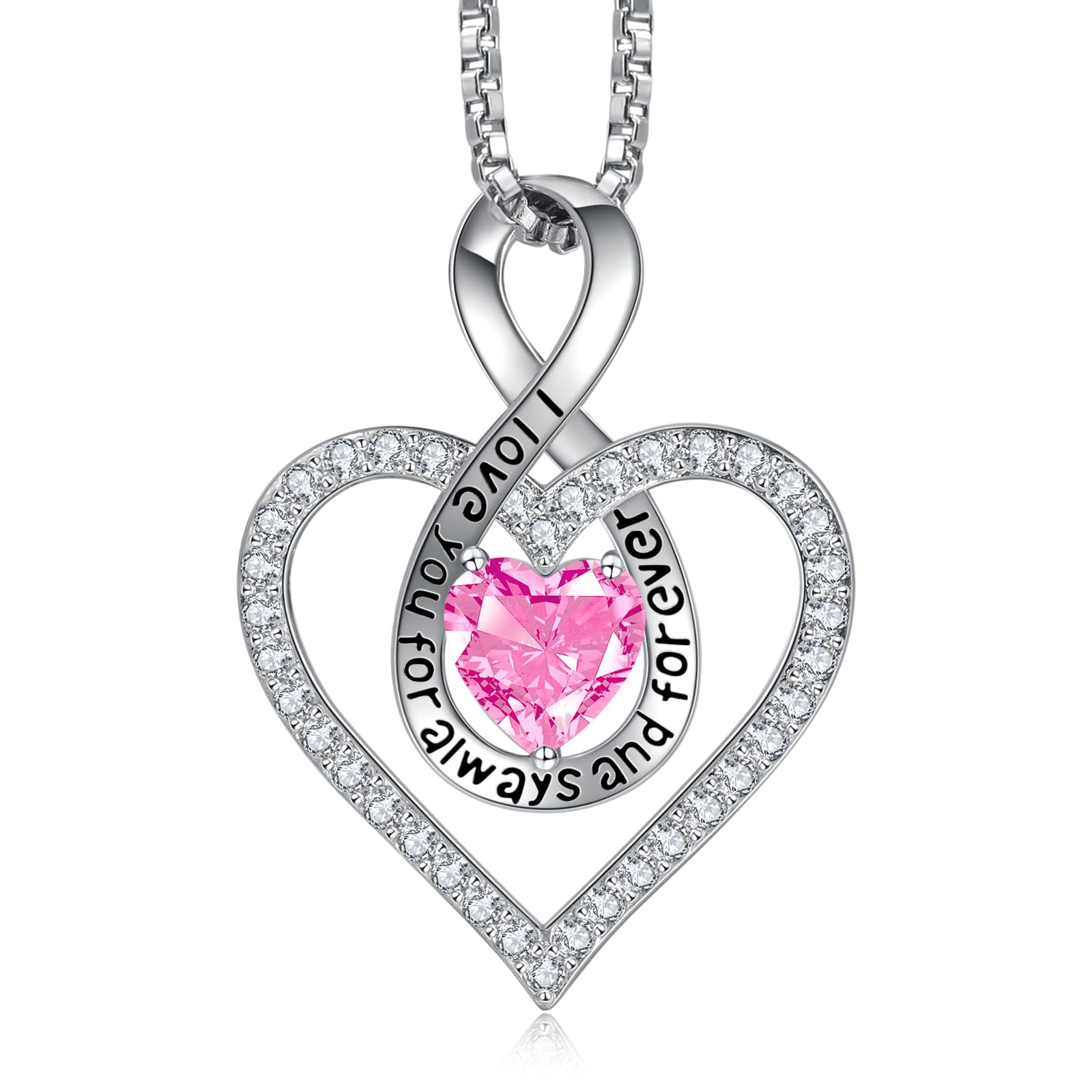 Silver Birthstone Necklace for Women - Romantic Anniversary, Wedding & Birthday Gift for Wife, Girlfriend, Her - Heart Pendant Jewelry for Valentine's Day, I Love You Present - Perfect for Date Nights, Proposals & Special Occasions