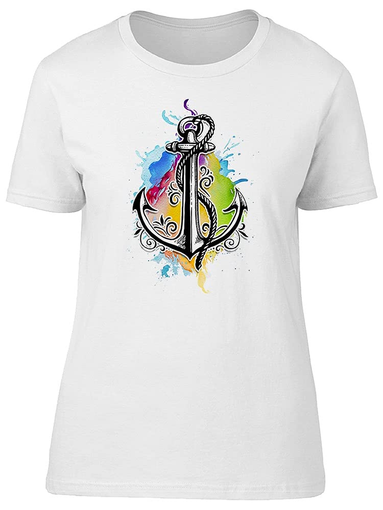 Anchor & Colorful Paint Stain T-Shirt for Women - Casual Graphic Tee for Summer Outfits, Beach Trips & Street Style