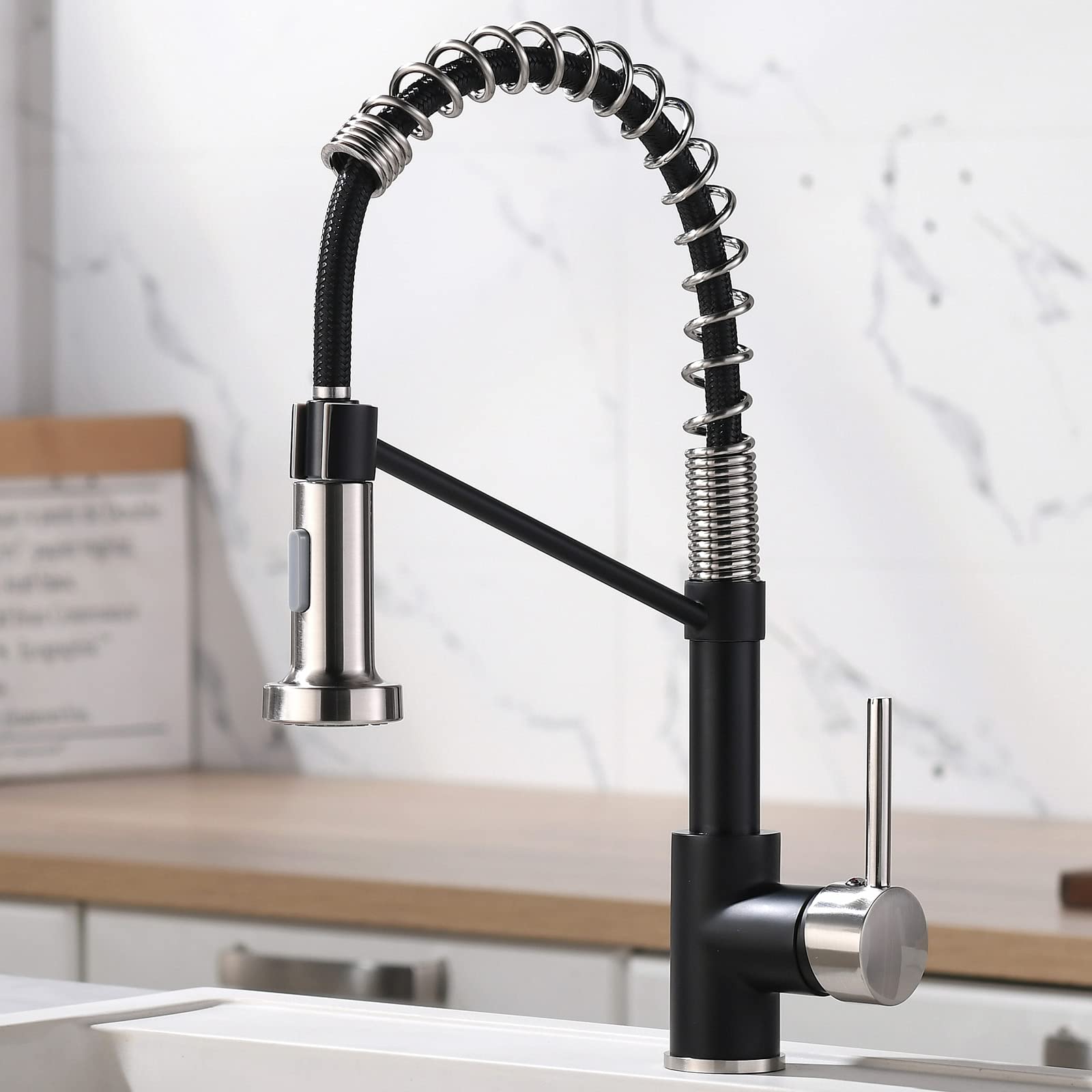 AIMADI Commercial Single Handle Black Kitchen Faucet with Pull Down Sprayer - High Arc Brushed Nickel Sink Faucet for Modern Home & Restaurant Use