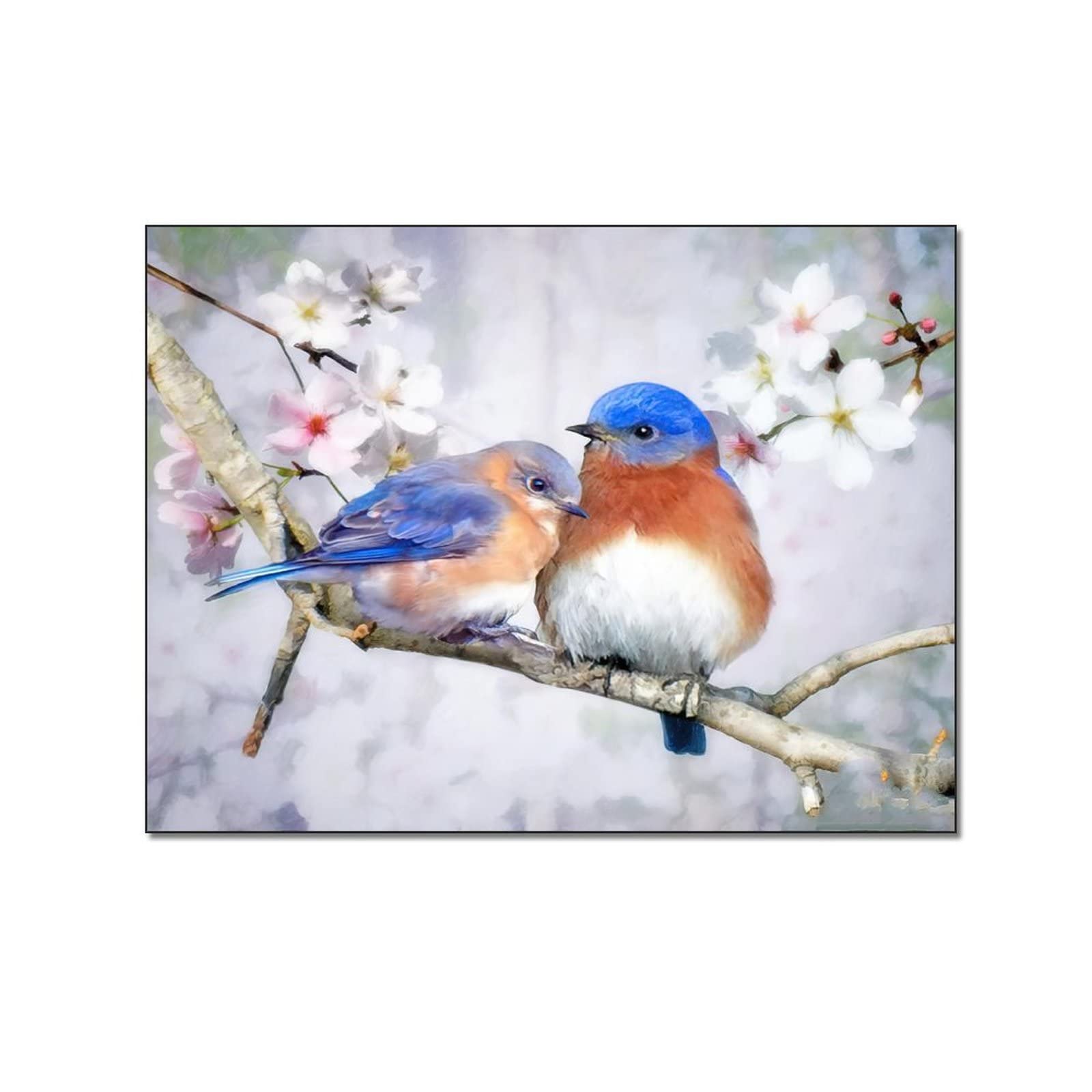 Spring Romance Blue Birds Love Canvas Wall Art Print - 24x32 Inch (60x80cm) Animal Bird Poster Painting for Bedroom, Living Room Decor | Perfect for Home, Office & Wedding Gift
