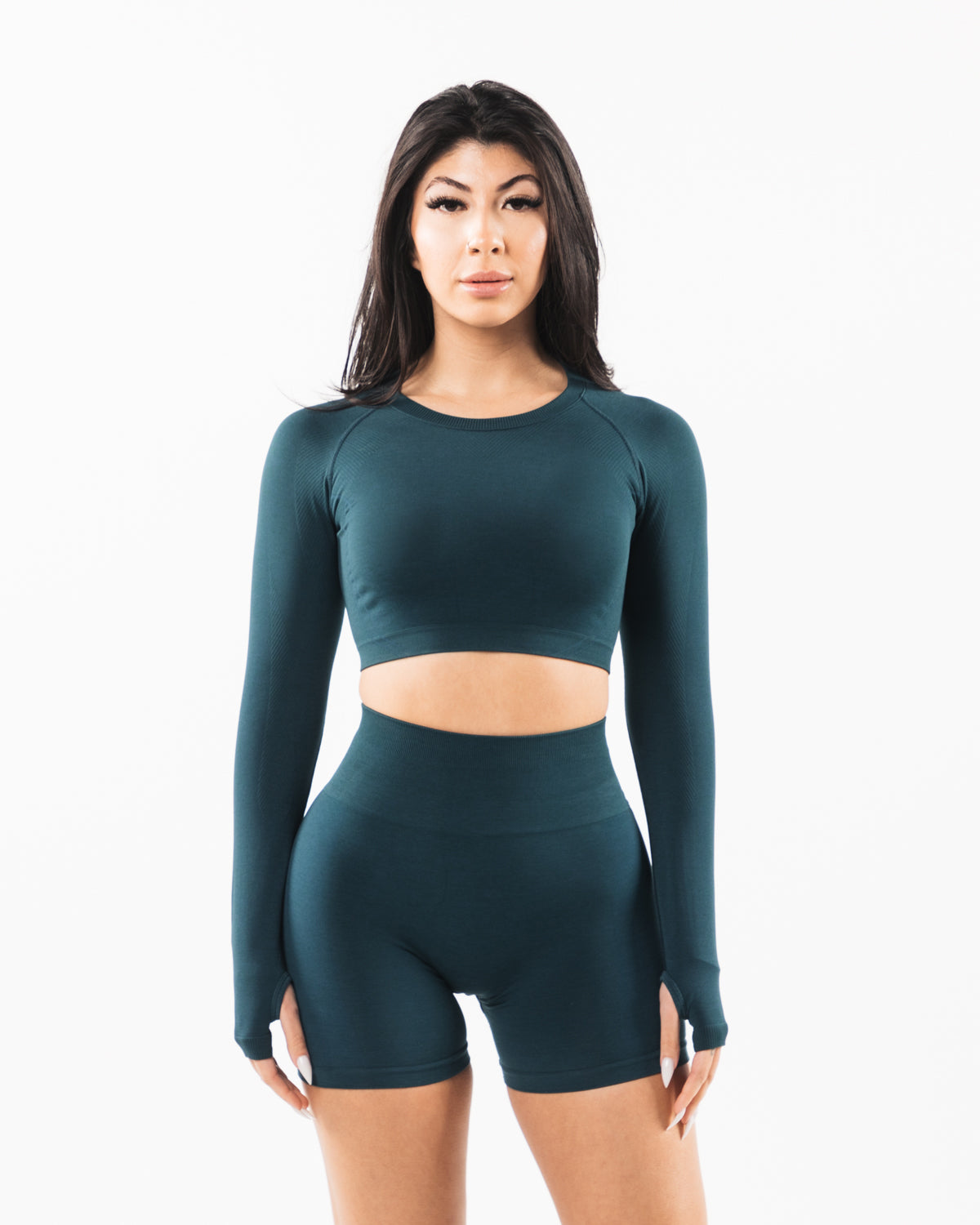 Stratus LS Crop Top - Midnight Black Women's Athletic Shirt for Running, Yoga & Gym Workouts