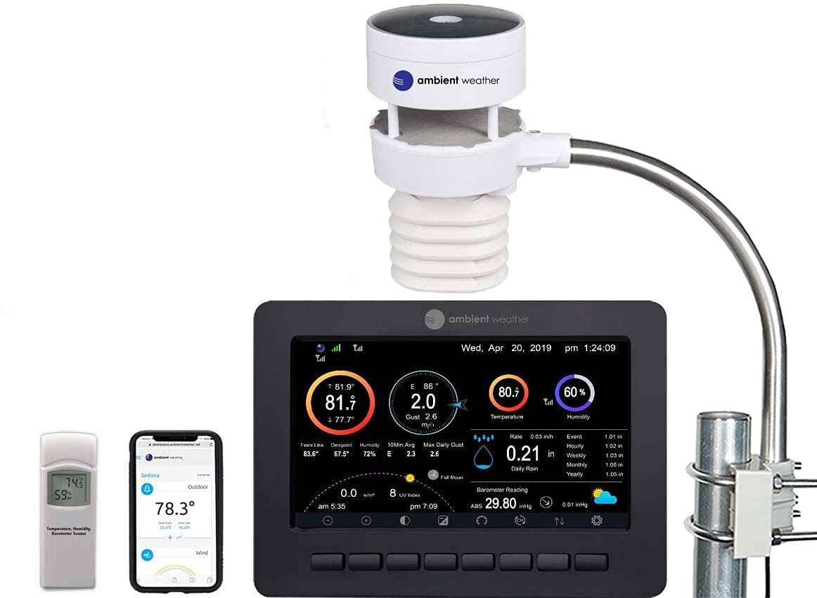 Ambient Weather WS-5050 Ultrasonic Smart Weather Station with Wireless Outdoor Sensor - Accurate Temperature, Humidity, Wind Speed & Rainfall Monitoring for Home, Garden, and Outdoor Activities