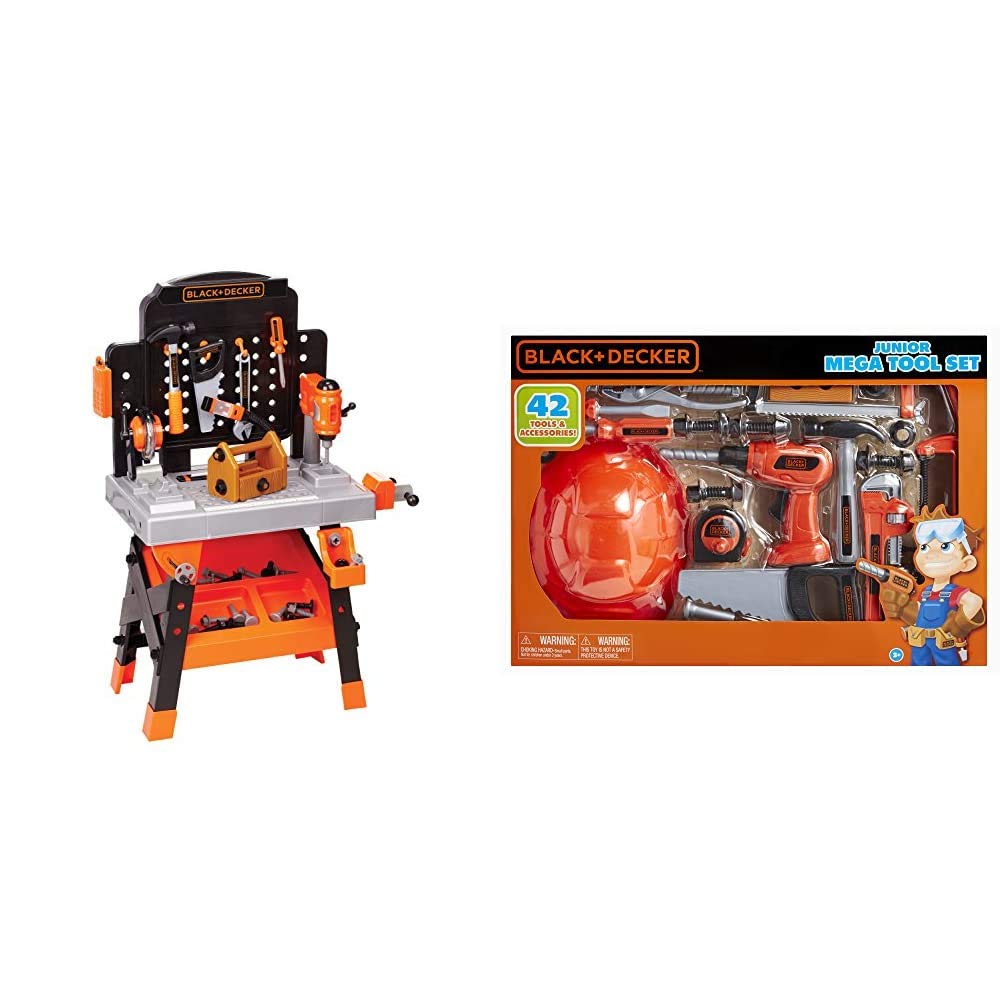 BLACK+DECKER Kids Power Tool Workshop - 75-Piece Toy Workbench with Drill, Miter Saw & Flashlight - Pretend Play Tool Set for Children - Perfect for DIY Projects & Imaginative Play