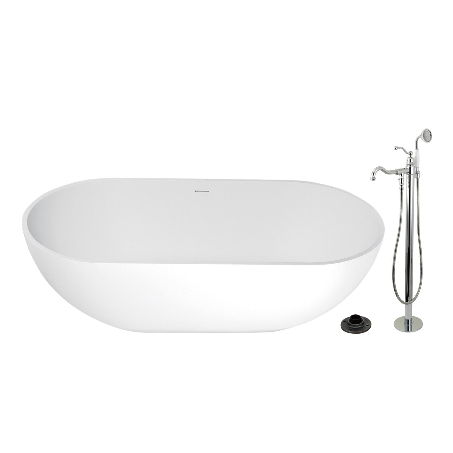 Arcticstone 70 Inch Freestanding Oval Bathtub with Chrome Faucet - Solid Surface Double Ended Soaking Tub for Luxury Bathroom & Spa Relaxation at Home