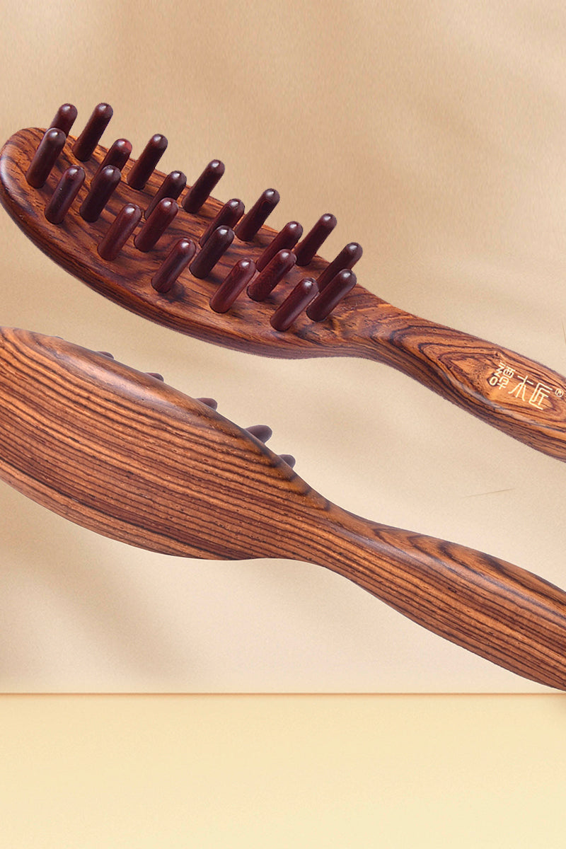 ROSEWOOD SCALP MASSAGER with Cylinder Bristles - Relieve Stress & Stimulate Hair Growth for Relaxing Head Massage at Home or Salon