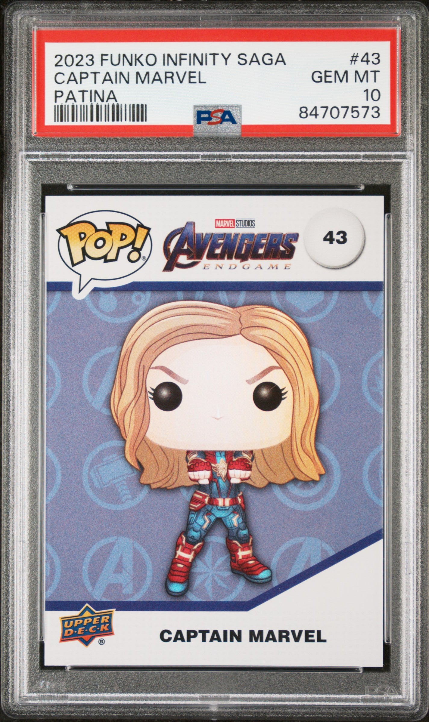 2023 Upper Deck Funko Pop Marvel Captain Marvel Patina #43 PSA 10 Graded Collectible - Perfect for Marvel Fans, Display Cases & Comic Book Collections