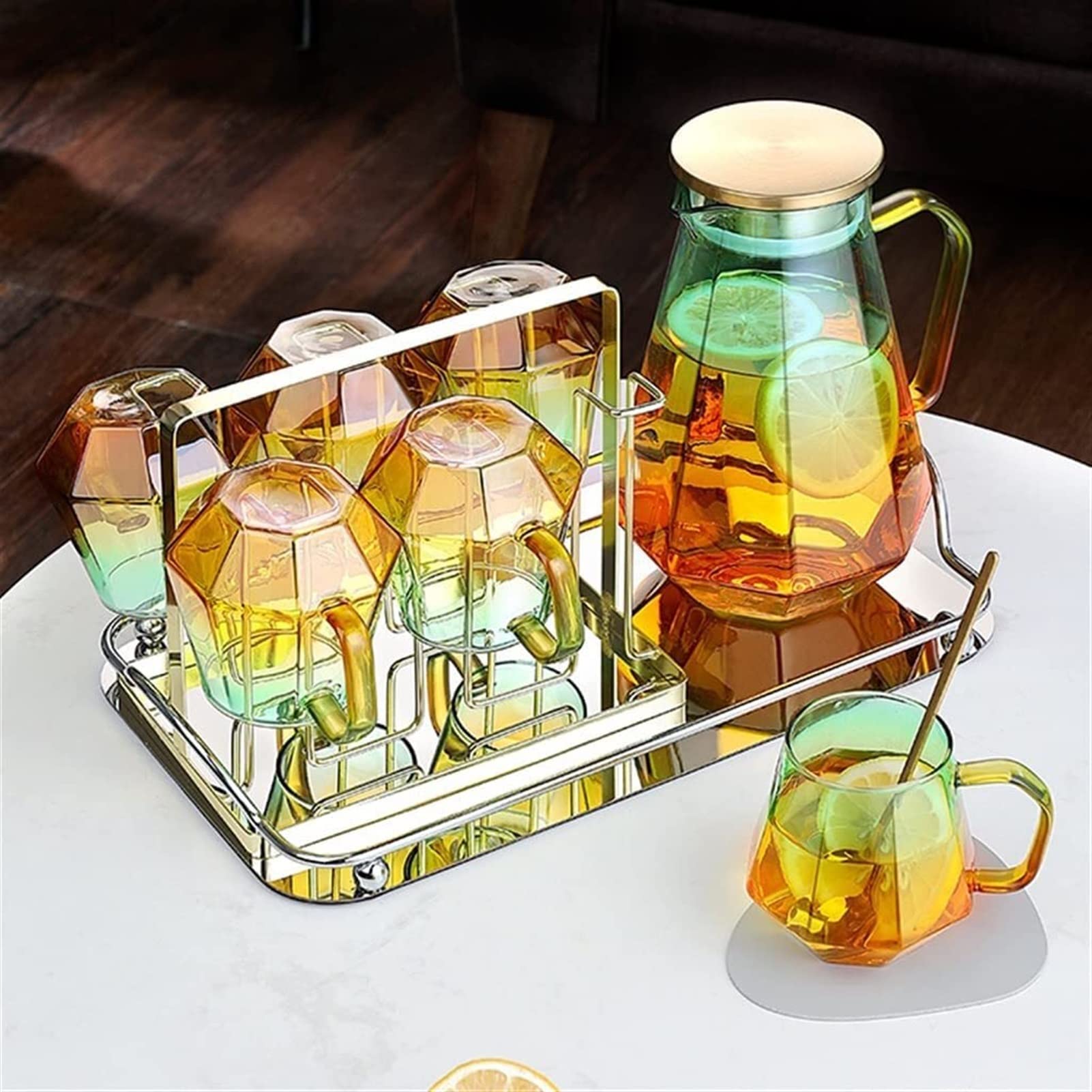 YQBUER Glass Cold Brew Tea Kettle Set - 64oz High Capacity, Heat Resistant, Perfect for Iced Tea, Lemon Infusions & Fruit Water - Ideal for Home, Office & Outdoor Use