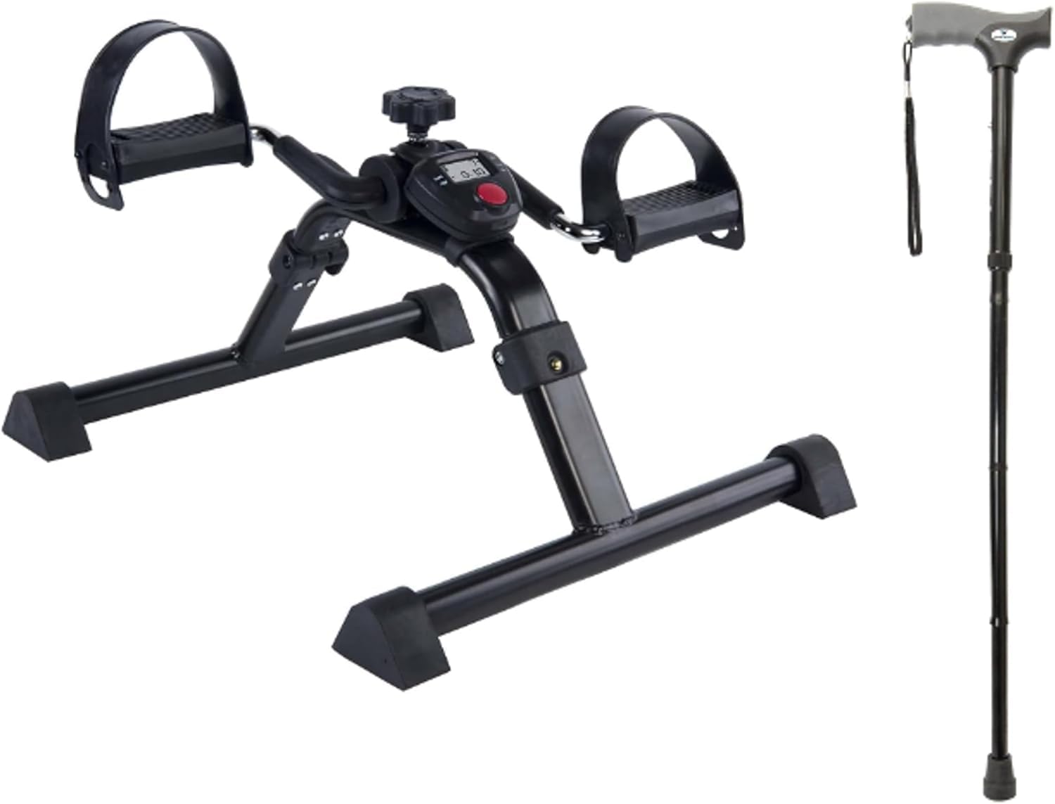 Vaunn Medical Under Desk Bike Pedal Exerciser with Electronic Display & Adjustable Folding Cane Bundle - Compact Home Office Exercise Equipment for Seniors & Sedentary Workers