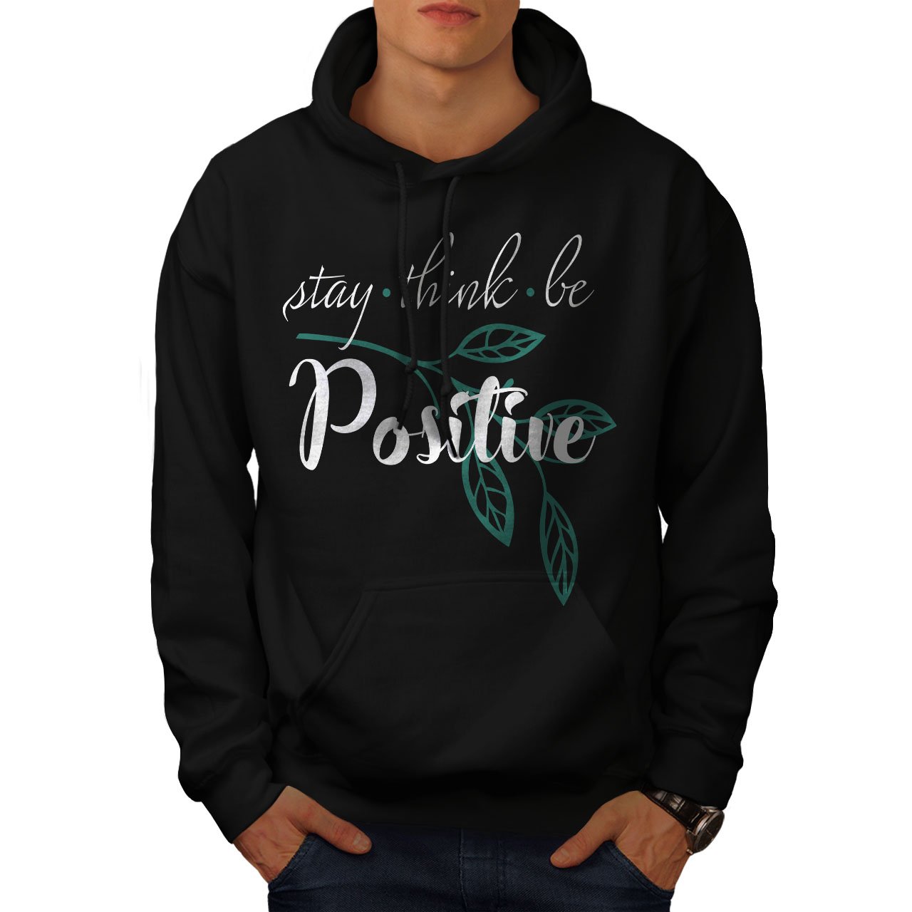 Wellcoda Positive Thinking Men's Hoodie - Motivational Cute Hooded Sweatshirt for Gym, Casual Wear & Street Style