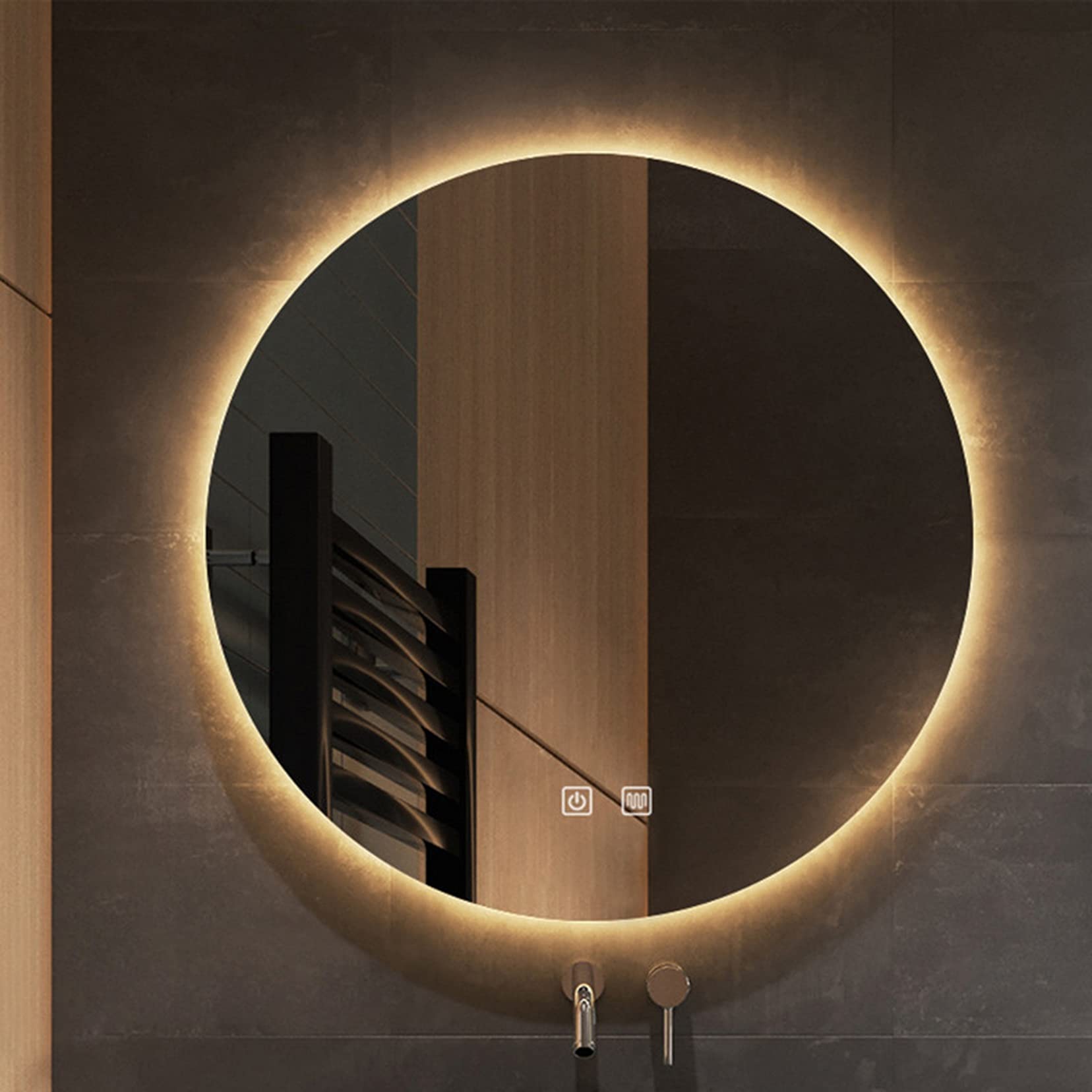 LED Wall Mounted Round Mirror with Lights - 50cm/60cm/70cm/80cm Vanity Makeup Mirror - Fog-Free Bathroom Mirror with White & Warm Light - Perfect for Dressing Room, Bedroom & Bathroom Decor