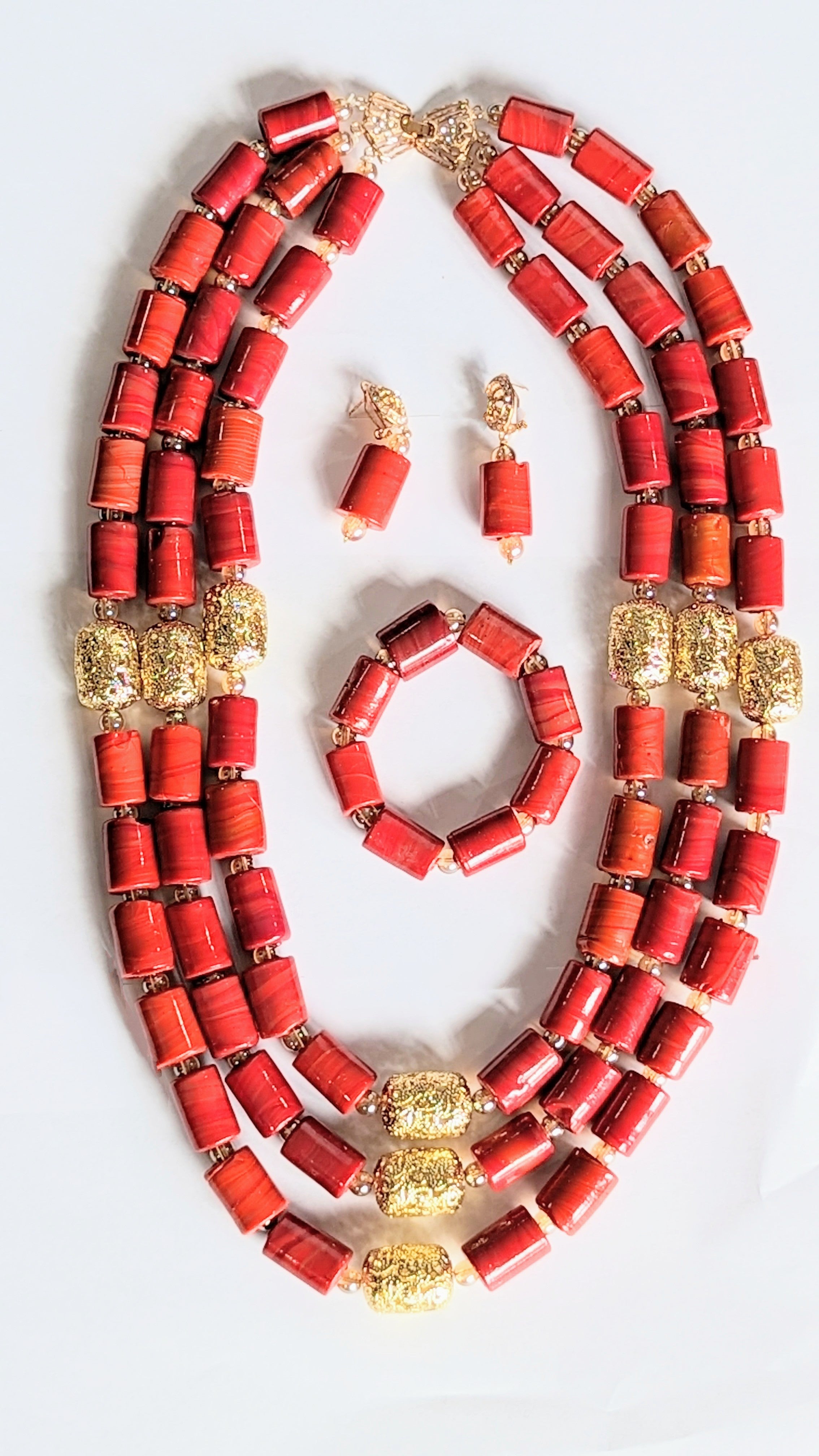 Artapoelc Red & Gold African Nigerian Ileke Bead Set for Women – Handmade Waist Beads for Traditional & Modern Fashion | Perfect for Weddings, Parties & Cultural Celebrations