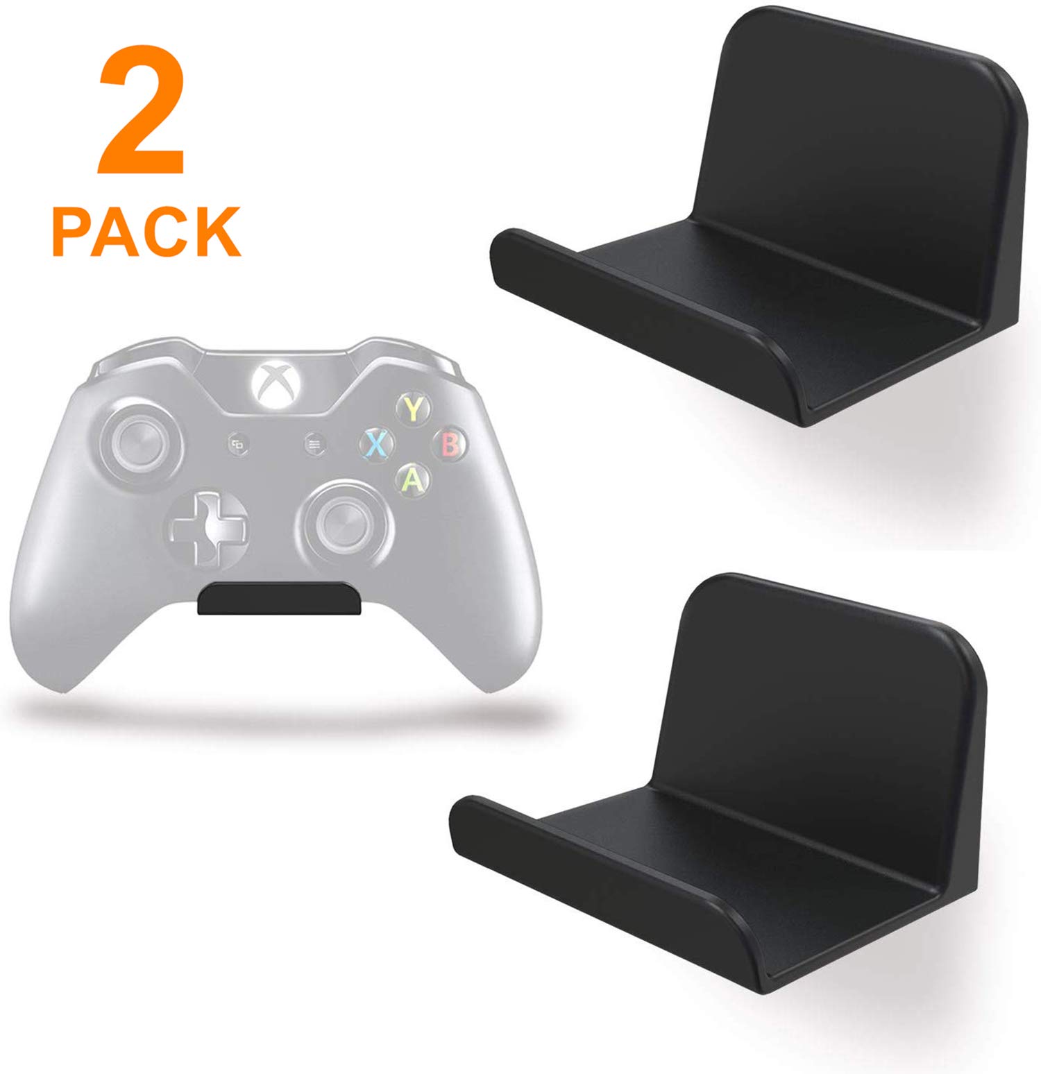2-Pack Universal Headphone/Controller Wall Mount Holder - Self-Adhesive 3M Hooks for Xbox One/Series S X, PS5, PS4 Gamepads - No Screws Needed, Black - Perfect for Gaming Room & Bedroom Organization