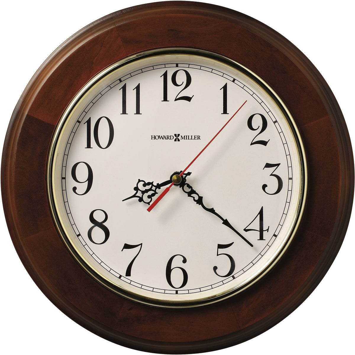 12H Brentwood Quartz Wall Clock - Windsor Cherry Finish - Silent Non-Ticking Battery Operated - Perfect for Living Room, Bedroom, Office & Kitchen Decor