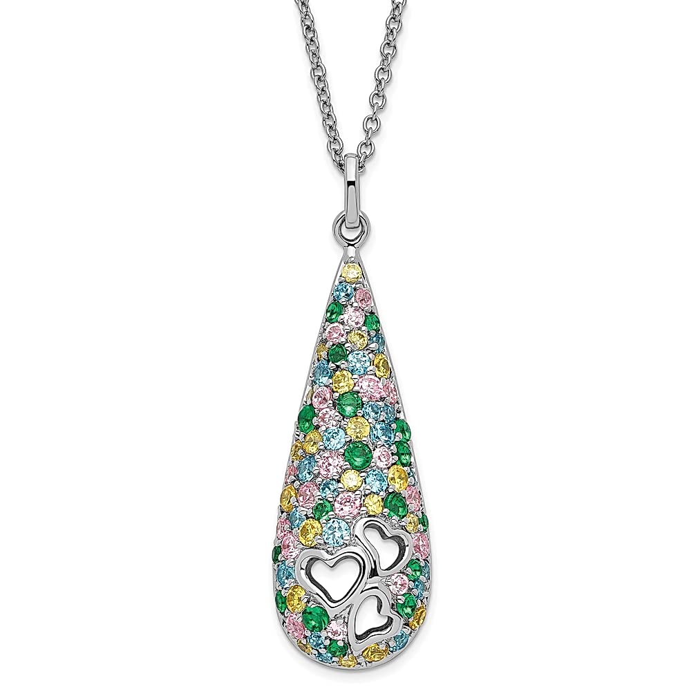 925 Sterling Silver Multicolor Cubic Zirconia Cheerdrop Pendant Necklace for Women - Elegant Fine Jewelry Gift for Her (Perfect for Anniversaries, Birthdays & Special Occasions)