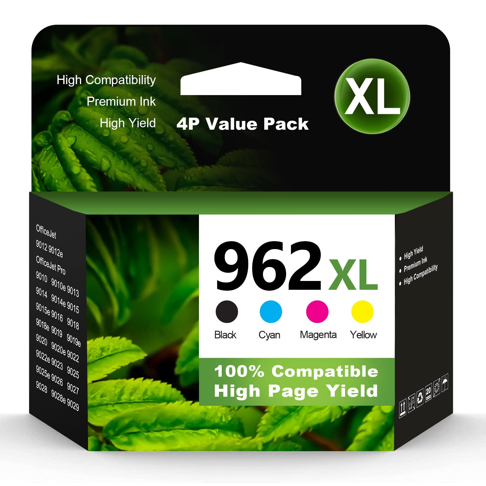 962XL Remanufactured Ink Cartridge Combo Pack (1BK/1C/1M/1Y) - Compatible with HP OfficeJet Pro 9010 9012 9015 9018 9020 9025 9026 9027 Printers - High Yield Replacement for HP 962XL - Perfect for Home Office Printing, School Projects & Small Business Documents
