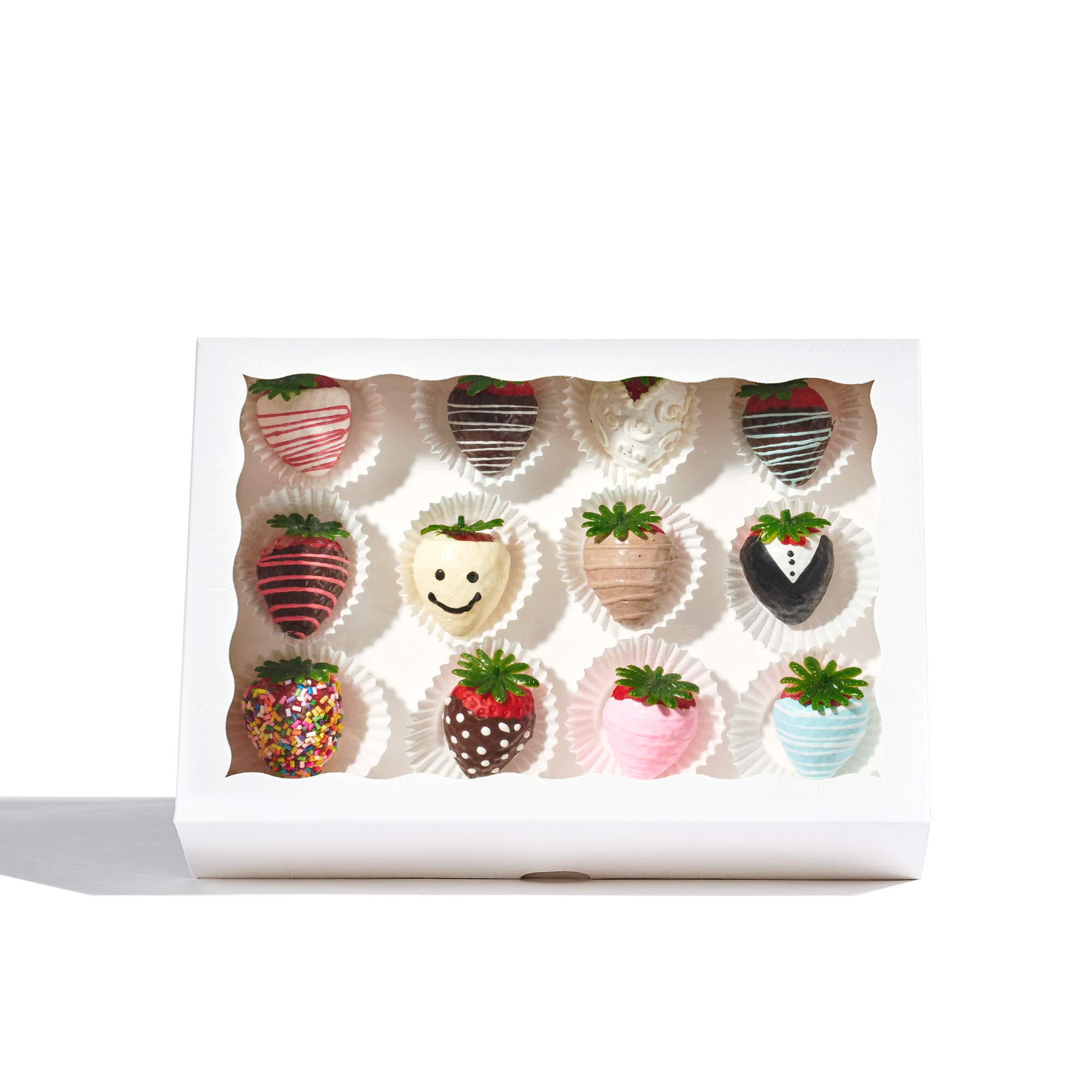 JCXGRVC 4PCS 10x7x2.5 Inches Elegant Cookie Gift Boxes with Clear Display Window - White Strawberry Themed Pastry Packaging for Desserts, Macarons, Chocolates - Perfect for Weddings, Birthday Parties & Holiday Gifting