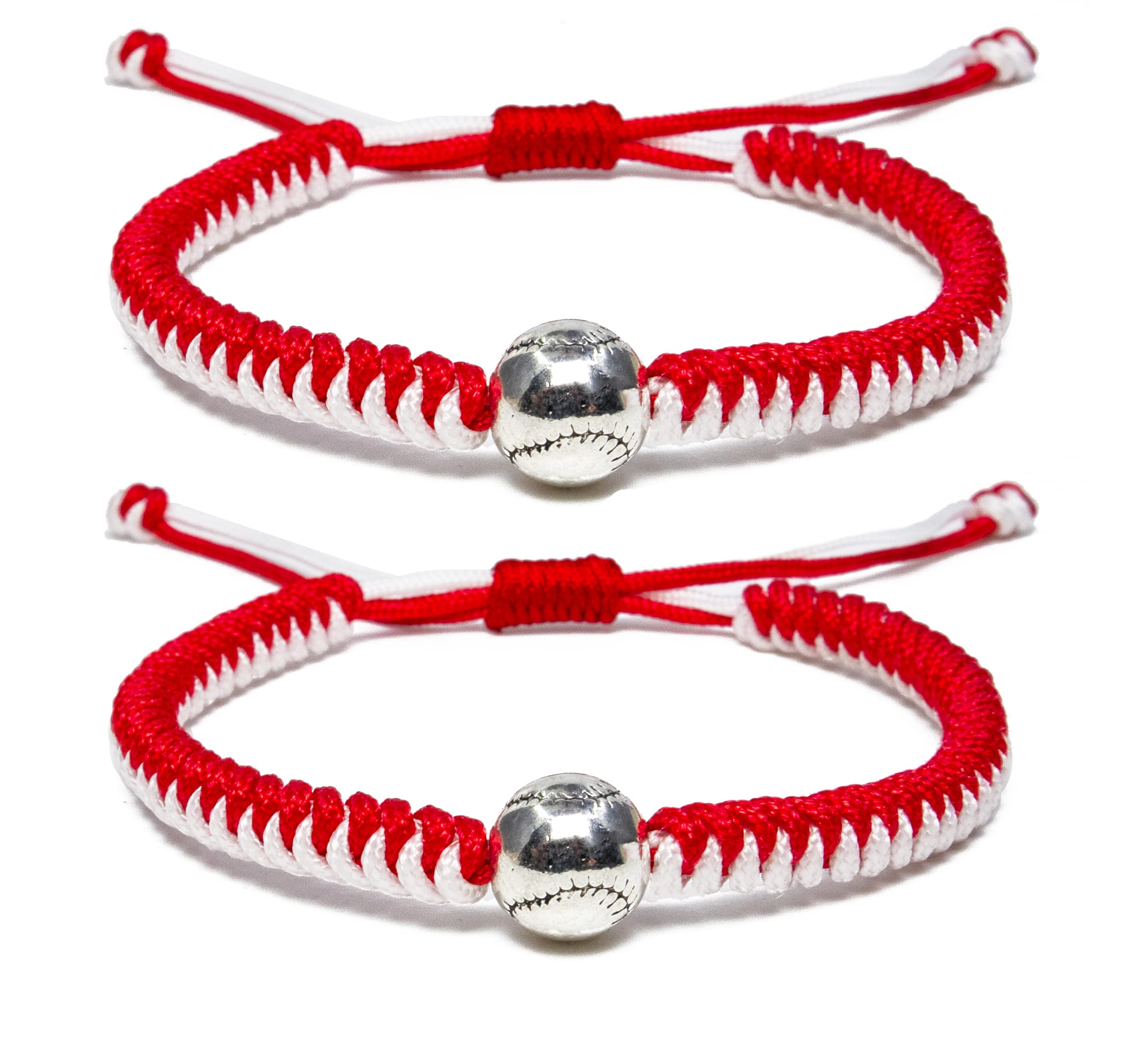 **Handmade Braided Baseball Bracelets - Adjustable Wristbands with Baseball Beads for Boys, Girls, Teens & Adults - Inspirational Sports Gifts (Red, 2PCS) - Perfect for Baseball Games, Team Spirit & Daily Wear**