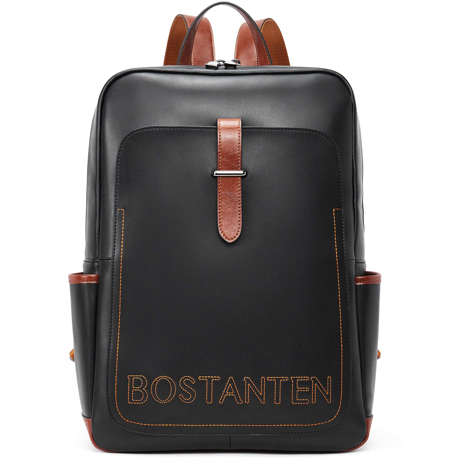 BOSTANTEN Women's Leather Laptop Backpack - 15.6 Inch Stylish Work Travel Bag for College, Office & Daily Commute - Durable Black Computer Backpack Purse for Business & School Use