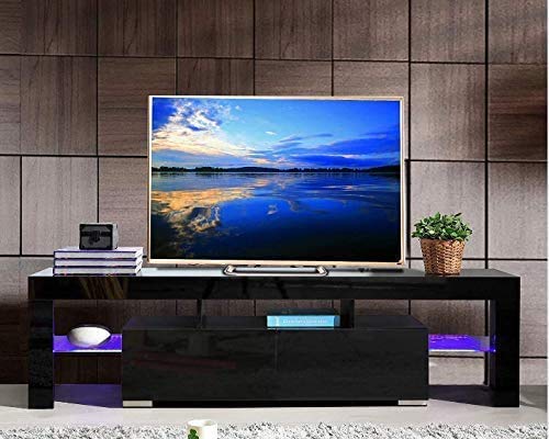 Modern TV Stand with LED Lights & Storage Drawers - 60 Inch Entertainment Center for Living Room, Home Theater - Black TV Cabinet for Flat Screen TVs | Perfect for Movie Nights & Gaming Setup