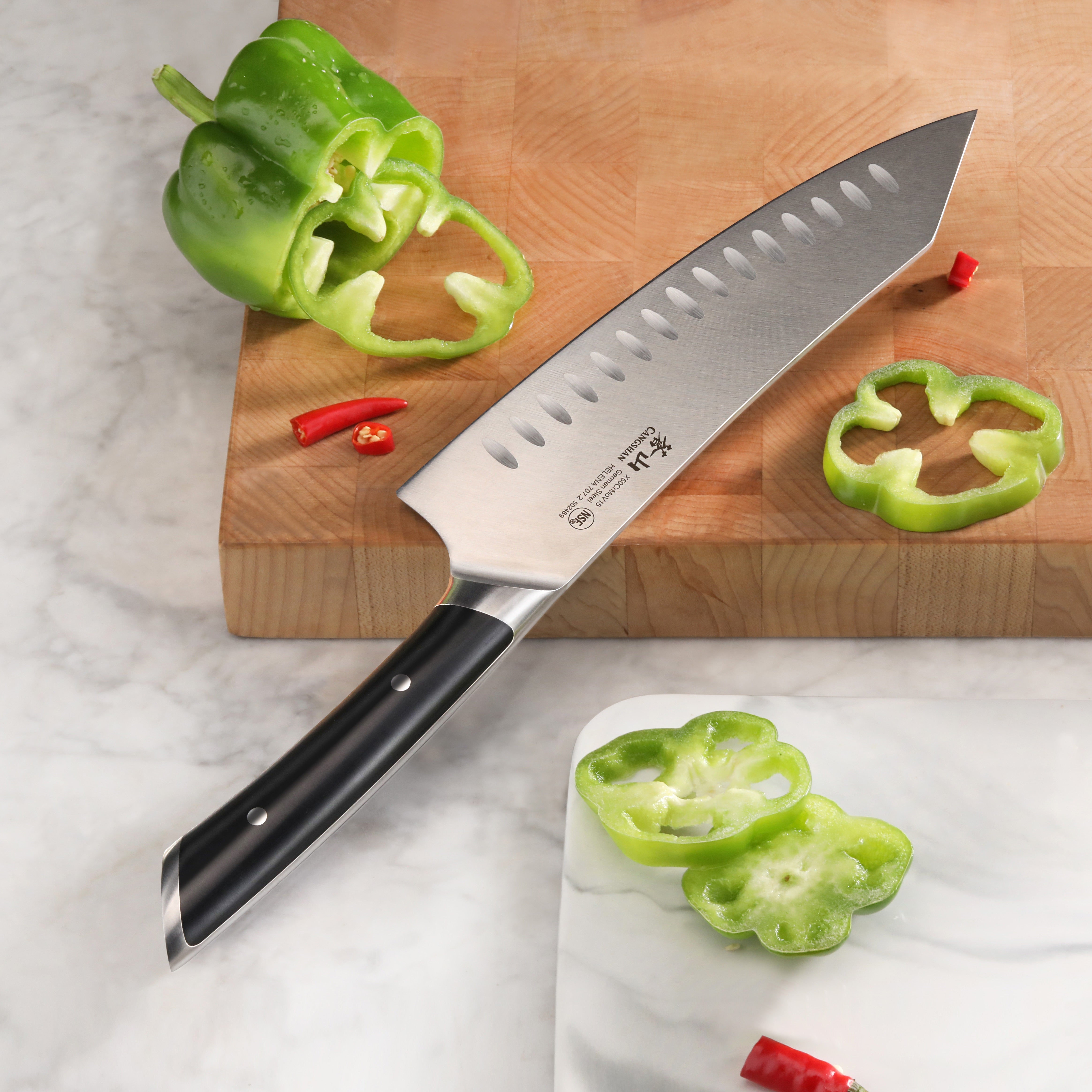 Helena 8-Piece Stainless Steel Kitchen Knife Set with Wooden Block - Professional Chef Knives for Cooking, Slicing, Dicing - Perfect for Home Chefs & Culinary Enthusiasts