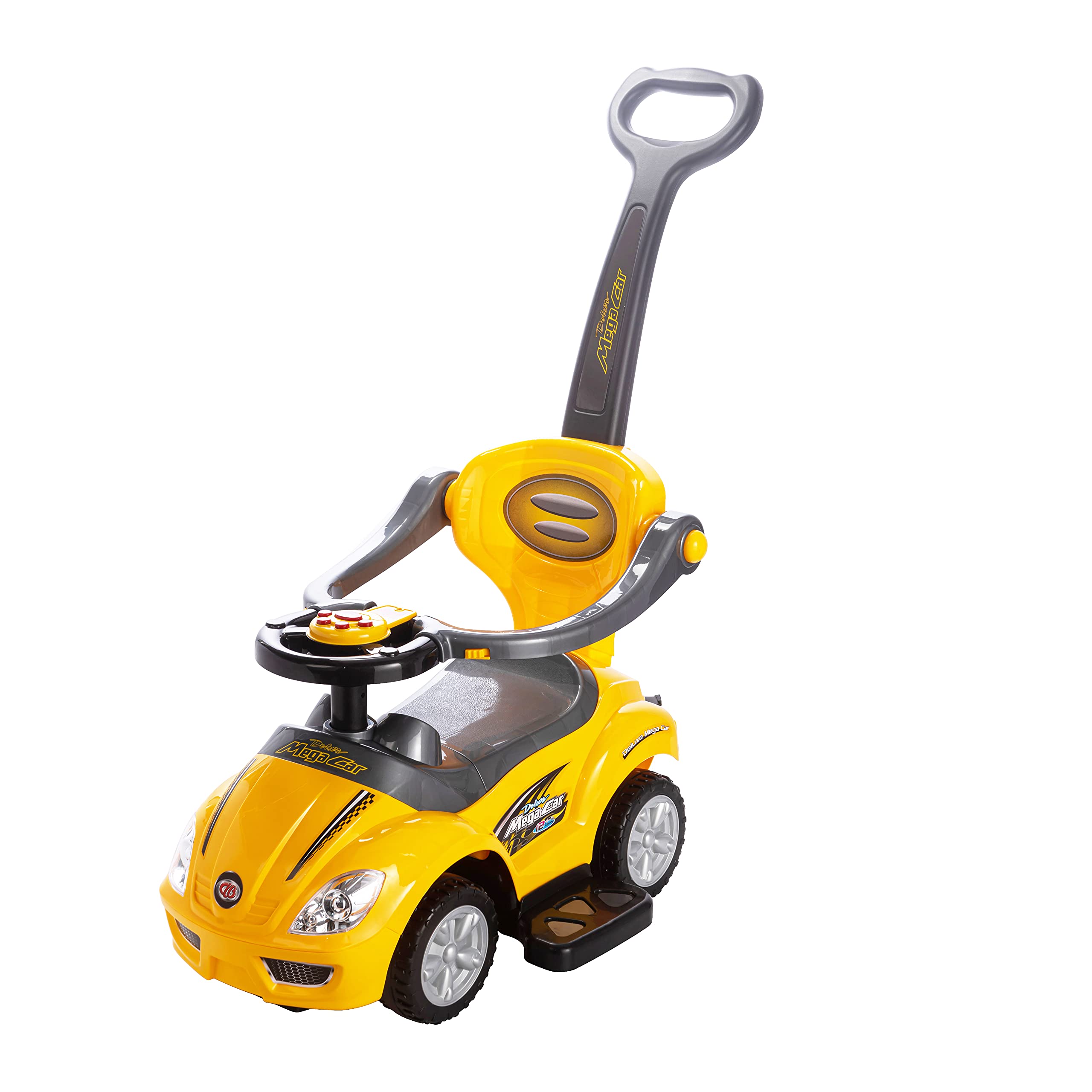 Freddo Toys 3-in-1 Deluxe Mega Push Stroller Ride-On Toy for Toddlers Age 2-6 Years - Yellow | Convertible Baby Walker, Trike & Scooter for Indoor & Outdoor Play