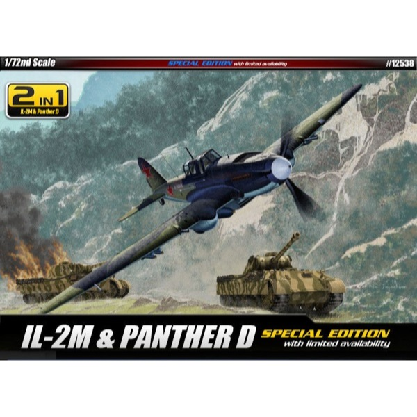Academy 12538 1/72 Scale IL-2M Shturmovik & Panther D WWII Military Aircraft Model Kit - Perfect for Collectors and Historical Enthusiasts