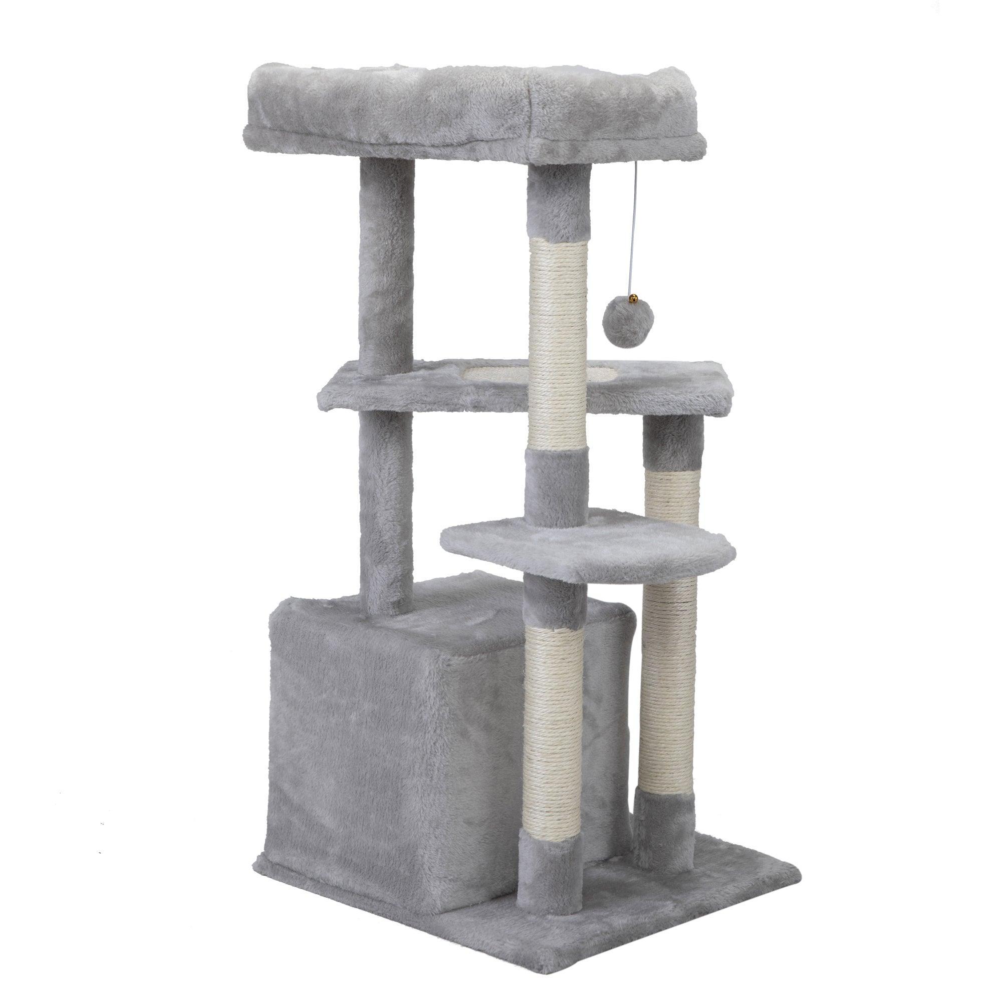 2-Tier Cat Tree with Scratching Posts - Light Gray Cat Tower for Kittens & Cats - Perfect for Play, Climbing & Scratching in Home or Office