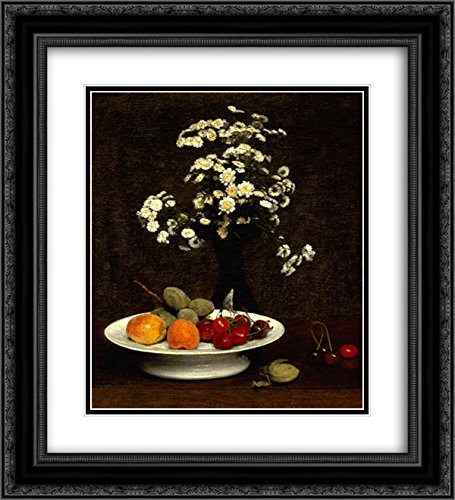 Still Life With Flowers - 20x22 Black Ornate Frame & Double Matted Museum Art Print by Ignace Henri Jean Fantin-Latour | Wall Decor for Living Room, Bedroom & Office