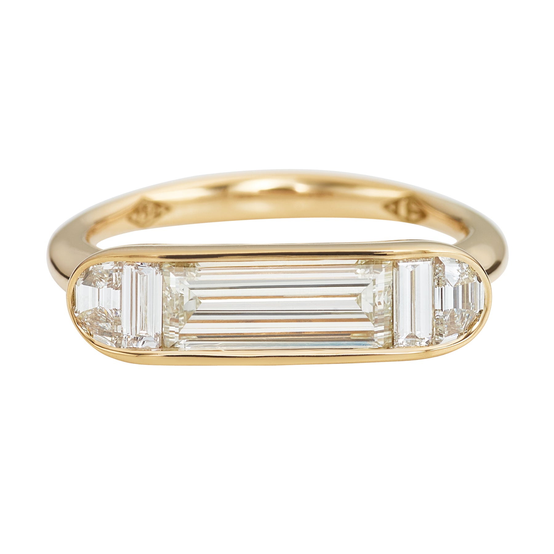 Exquisite Framed Horizontal Engagement Ring with Half Moon & Baguette Diamonds - Perfect for Proposals, Anniversaries & Special Occasions
