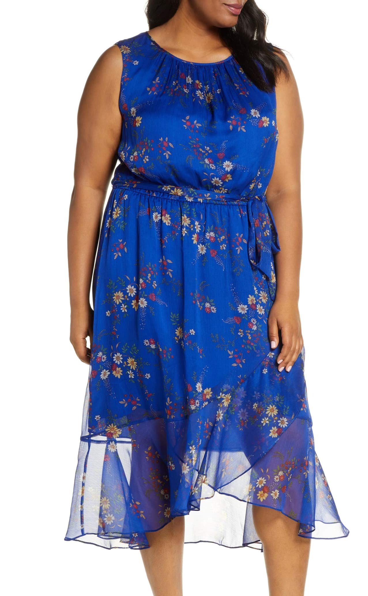 Vince Camuto Women's Plus Size Floral Print Midi Shift Dress in Blue - Perfect for Casual Outings, Office Wear & Summer Parties
