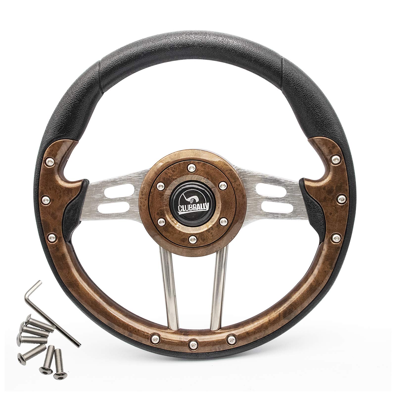 Premium Wood Brown Golf Cart Steering Wheel - Universal Fit for EZGO, Club Car & Yamaha Models | Perfect for Golf Courses, Resorts & Private Communities
