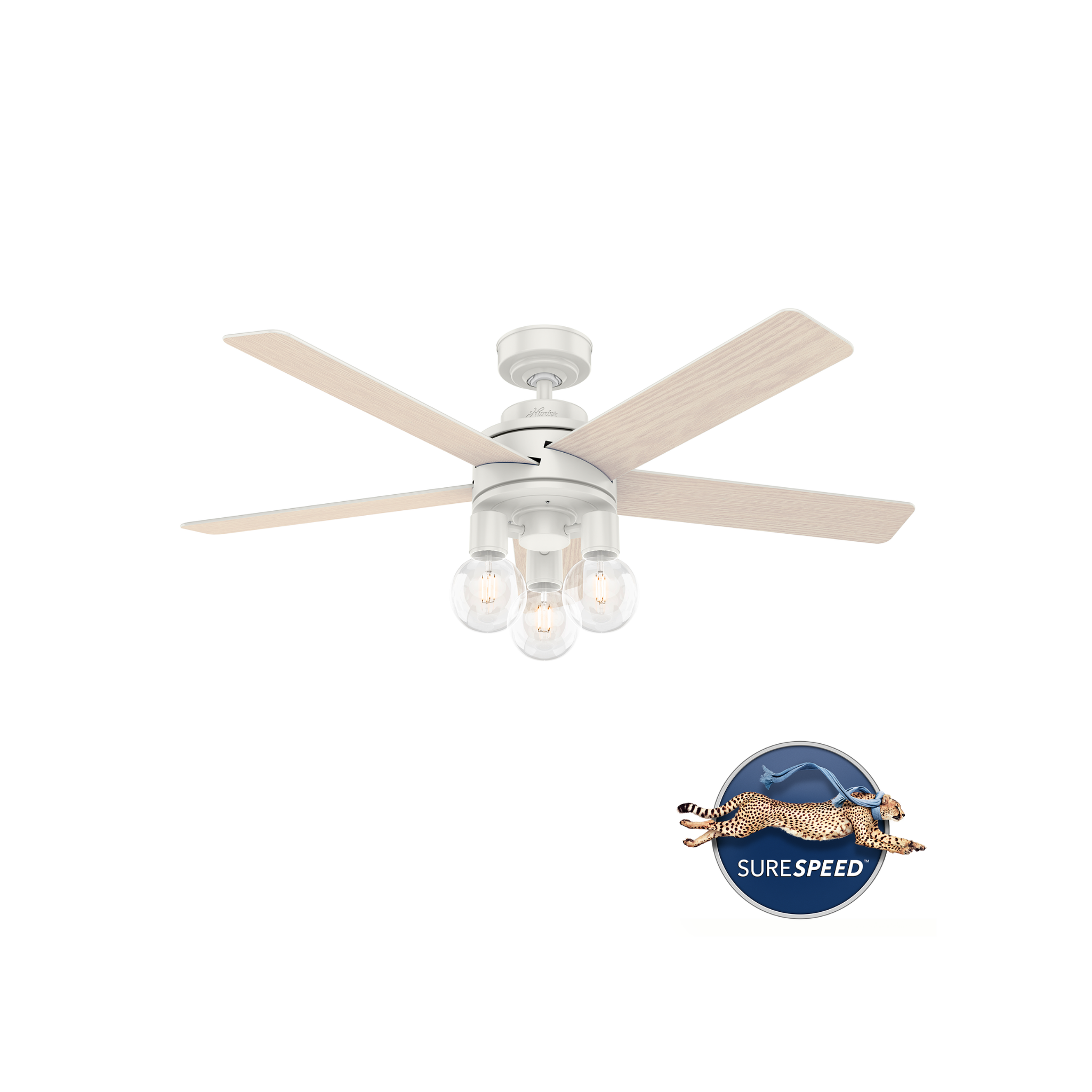 Hunter Hardwick 52 Inch White Ceiling Fan with LED Light Kit - Modern Indoor Cooling for Living Room, Bedroom & Office