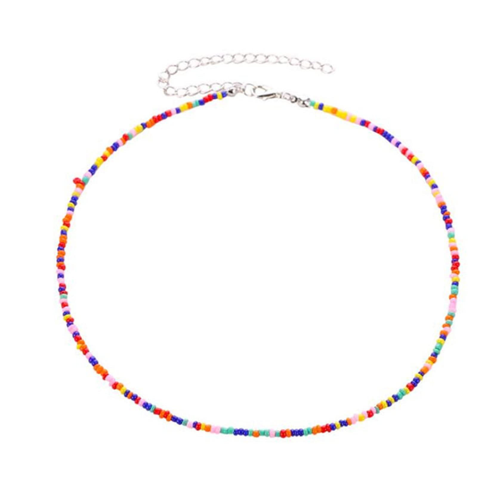 Bohemian Seed Bead Necklace for Women - Handmade Glass Beaded Choker Jewelry, Adjustable One Size Fits All, Perfect for Festivals, Beach Parties and Boho Fashion