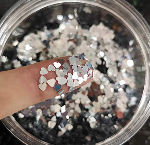 Premium 2mm Heart Glitter Confetti - Silver Laser Cut Sequins for Party Decorations, DIY Crafts, Nail Art & Body Jewelry (10g) | Perfect for Weddings, Baby Showers, Scrapbooking & Festival Events