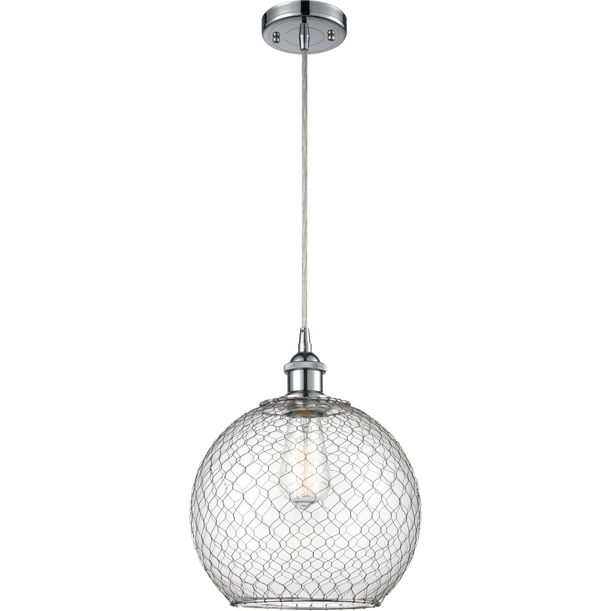 Large Farmhouse Chicken Wire Mini Pendant Light - Polished Chrome Ballston Collection - Rustic Kitchen Island Lighting, Dining Room Hanging Fixture, Country Home Decor