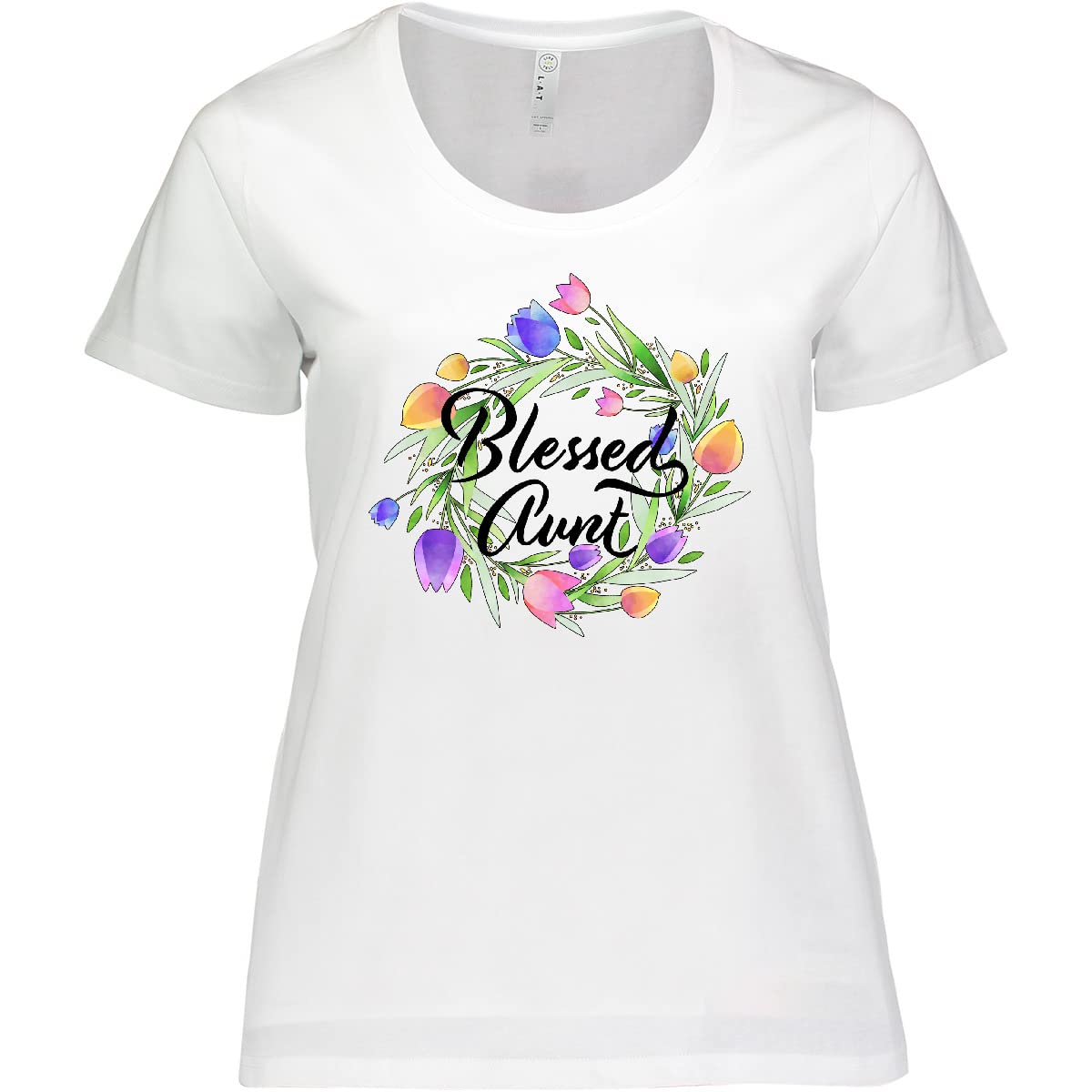 Blessed Aunt with Pastel Tulips Women's Plus Size T-Shirt - Comfortable & Stylish Floral Graphic Tee for Aunts, Mother Figures & Special Women - Perfect for Family Gatherings, Birthdays & Mother's Day